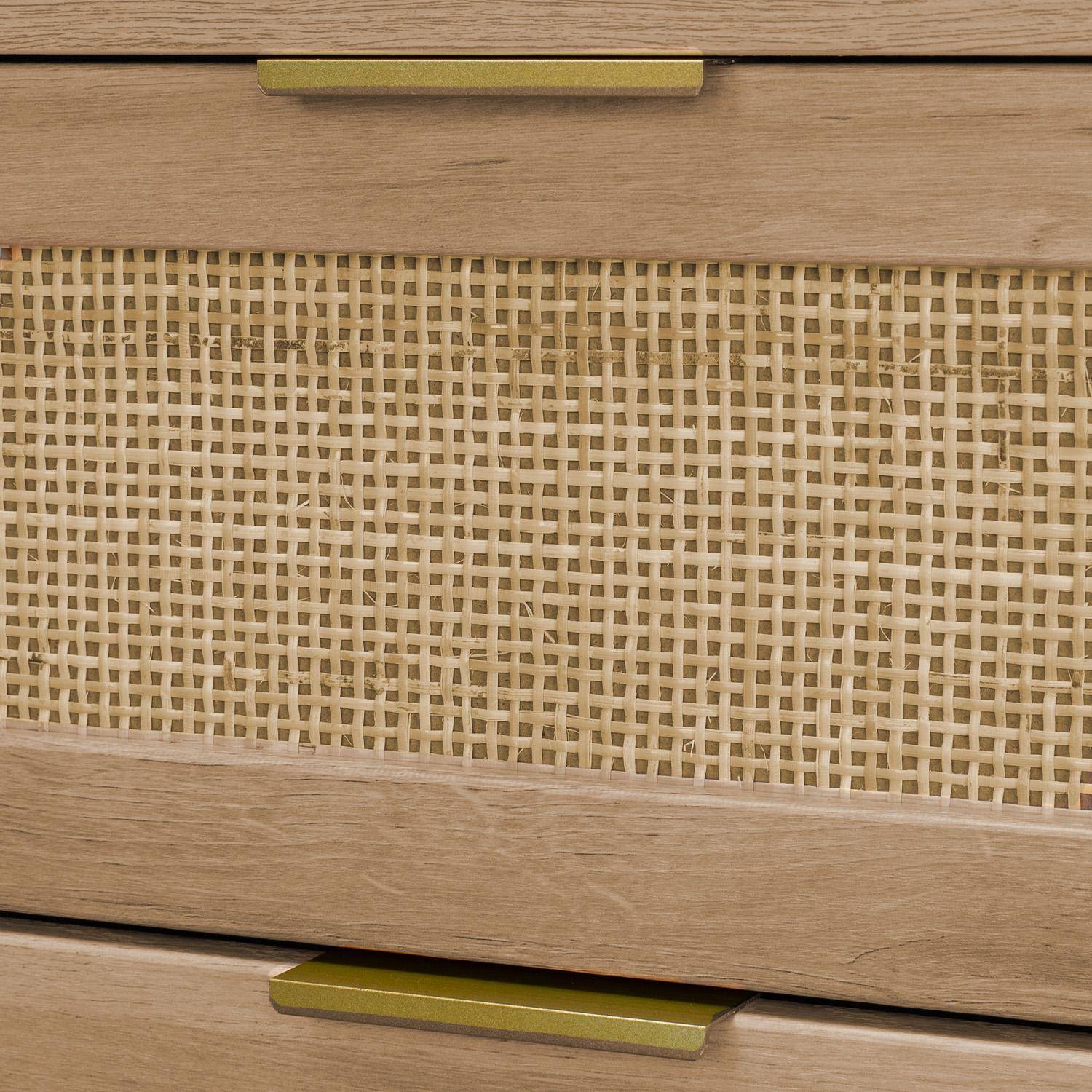 Commode chiffonnier effet bois et cannage 4 tiroirs naturel, poignée en métal doré - L 48 x P 39,5 x H 96 cm - Eva,sweeek,Photo6