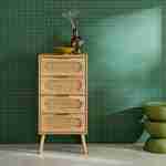 Dressoir ladekast houtlook en vlechtwerk 4 lades natuurlijk, handgreep in goudkleurig metaal - L 48 x B 39,5 x H 96 cm - Eva Photo1 Dressoir ladekast houtlook en vlechtwerk 4 lades natuurlijk, handgreep in goudkleurig metaal - L 48 x B 39,5 x H 96 cm - Eva Photo1