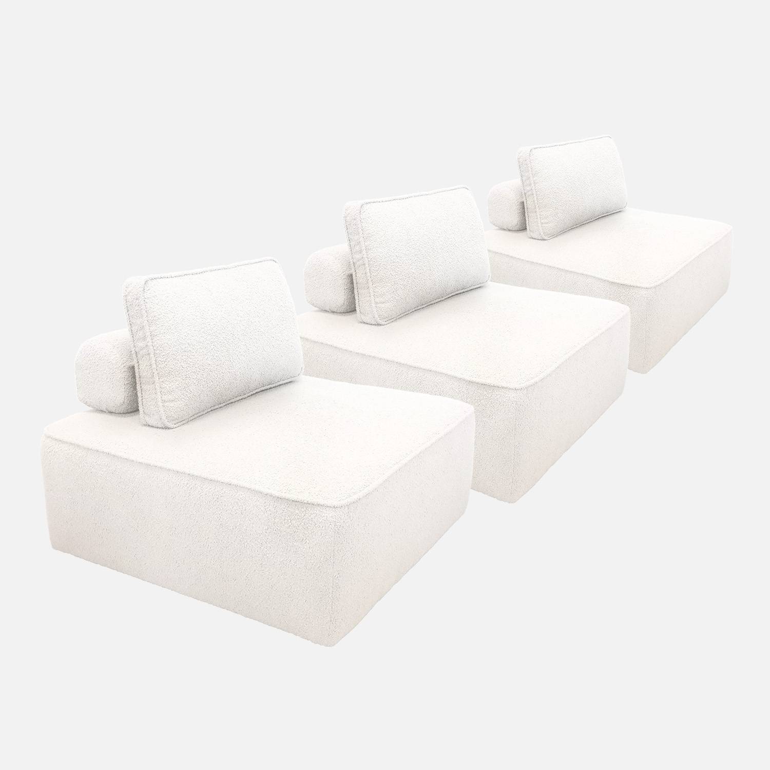 Sillón para sofá modular borreguito 1 plaza, set de 3, Crema