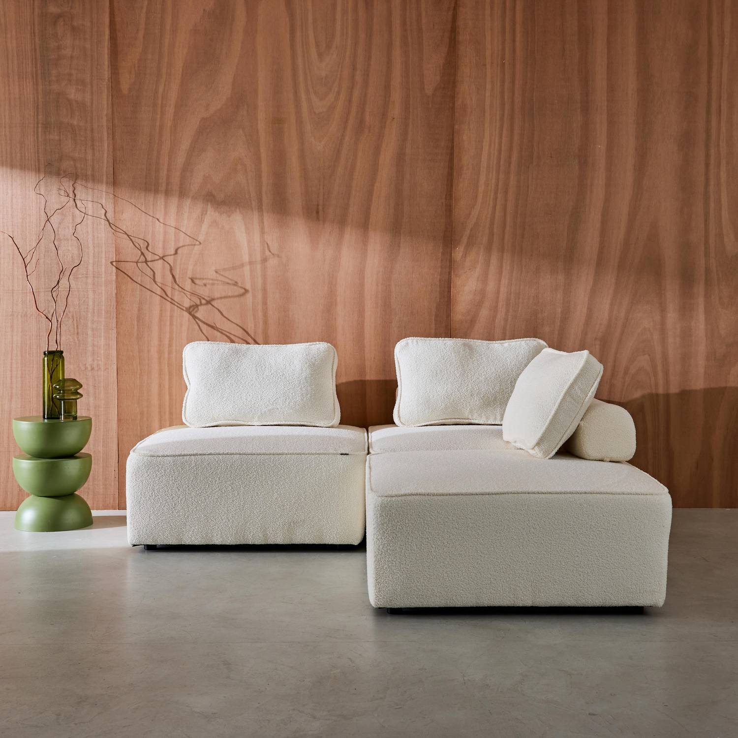 Sofá modular em tecido boucle de 3 lugares, Bao, Creme, 90x90x74 cm Photo1 Sofá modular em tecido boucle de 3 lugares, Bao, Creme, 90x90x74 cm Photo1