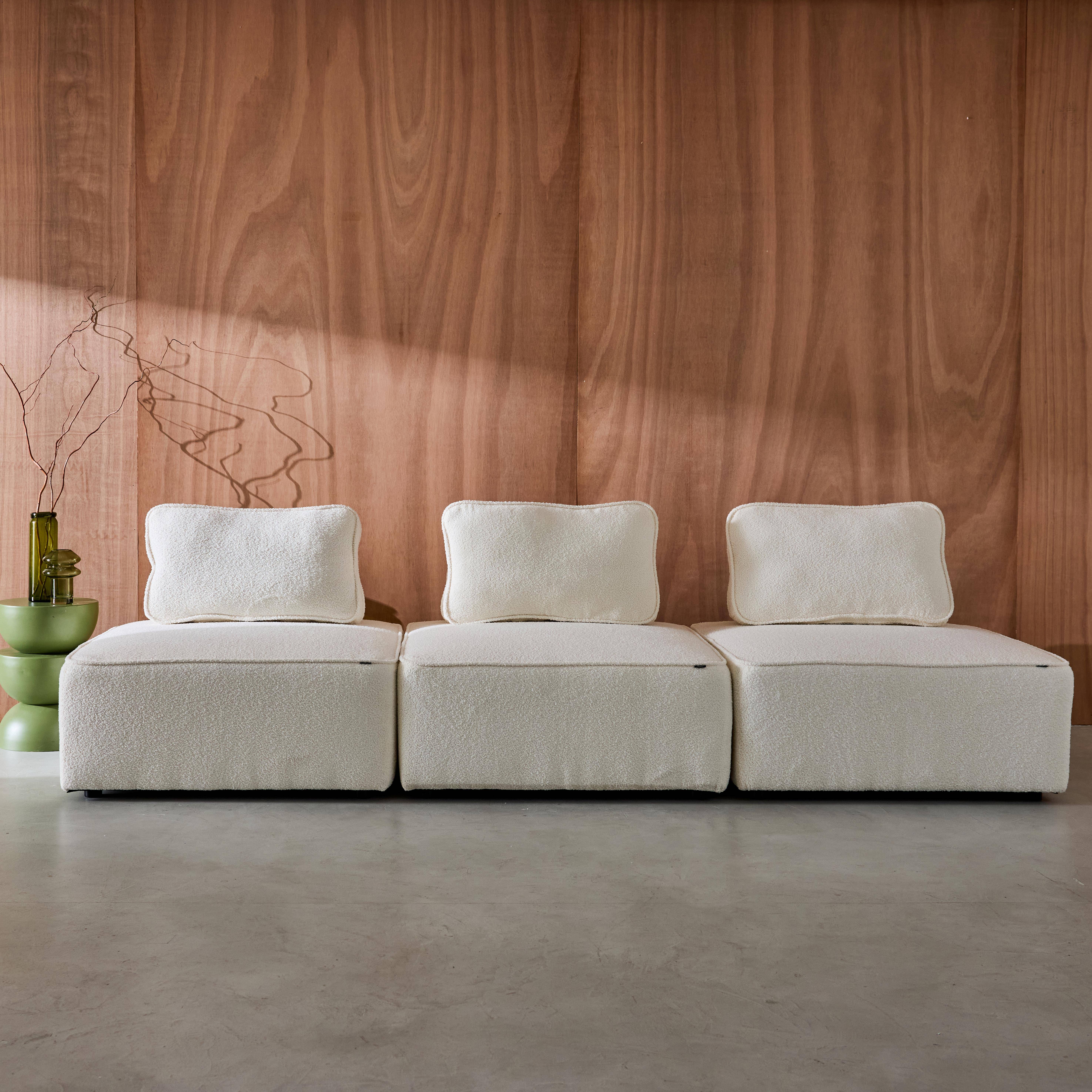 Sofá modular em tecido boucle de 3 lugares, Bao, Creme, 90x90x74 cm,sweeek,Photo3