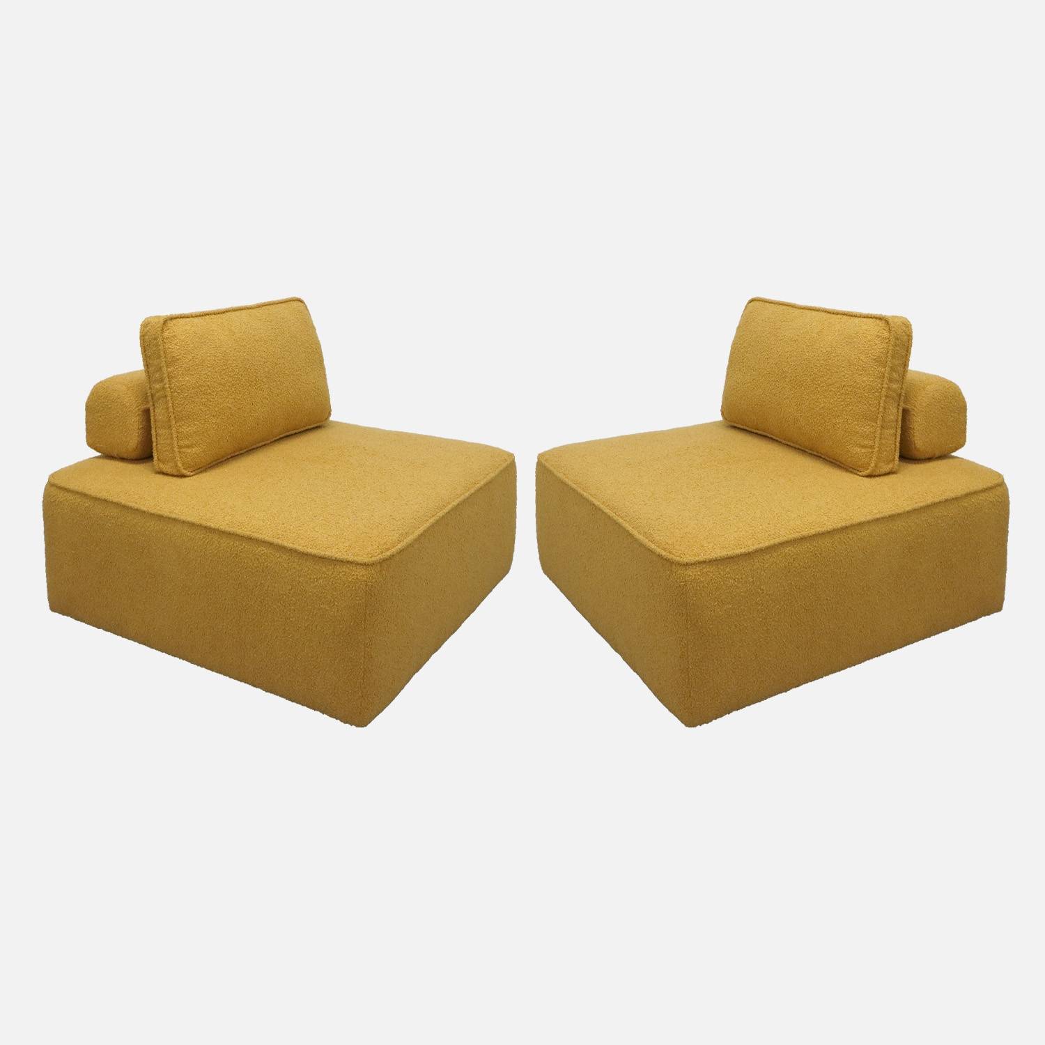 Sillón para sofá modular borreguito 1 plaza, set de 2, Mostaza