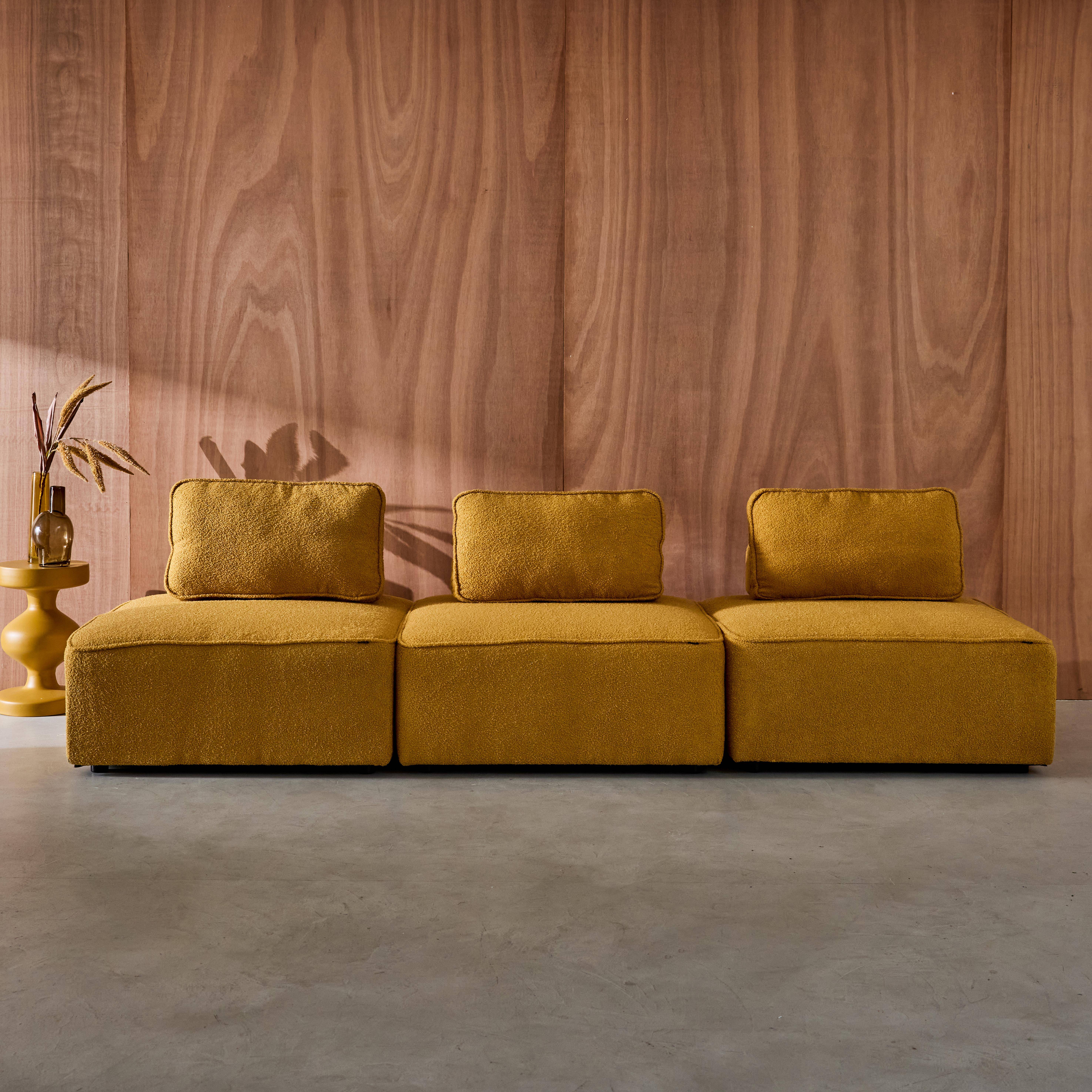 Lot de 3 chauffeuses pour canapé modulable tissu bouclette moutarde 1 place Bao, L 90 x P 90 x H 74cm,sweeek,Photo2