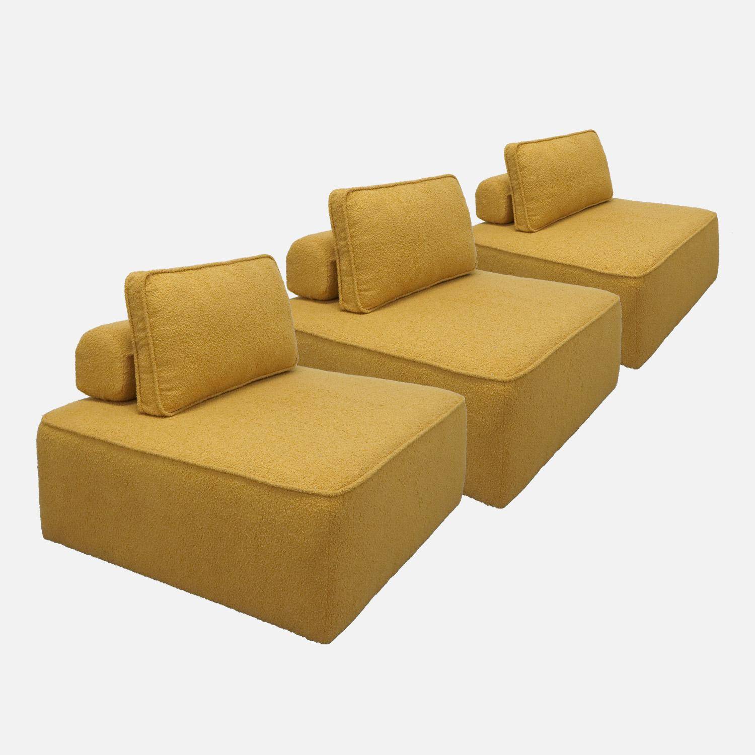 3er-Set Sessel Einsitzer für modulares Sofa Bouclé-Bezug senfgelb, L 90 x T 90 x H 74cm - Bao,sweeek,Photo5