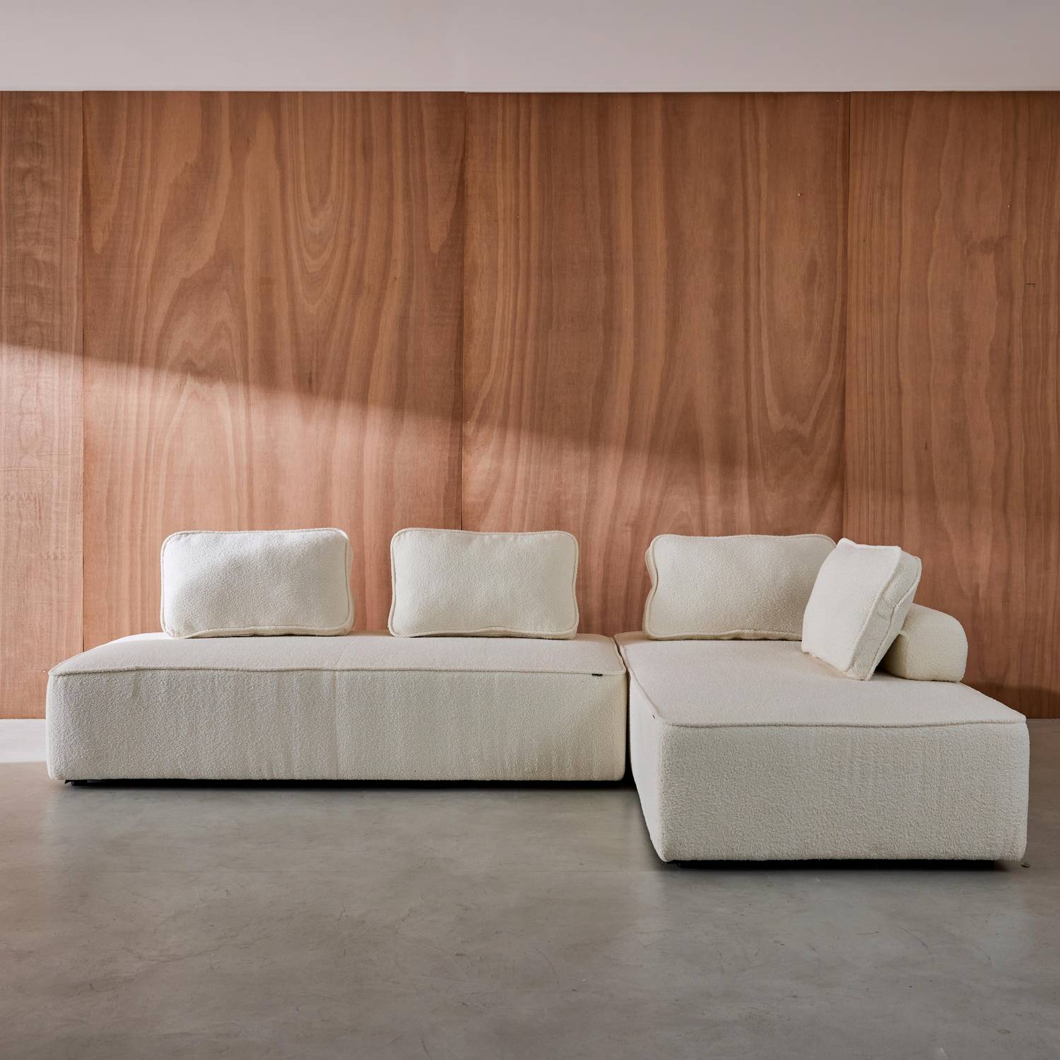 Sofá modular em tecido boucle de 4 lugares, Bao, Creme, 180x90x74 cm Photo6 Sofá modular em tecido boucle de 4 lugares, Bao, Creme, 180x90x74 cm Photo6