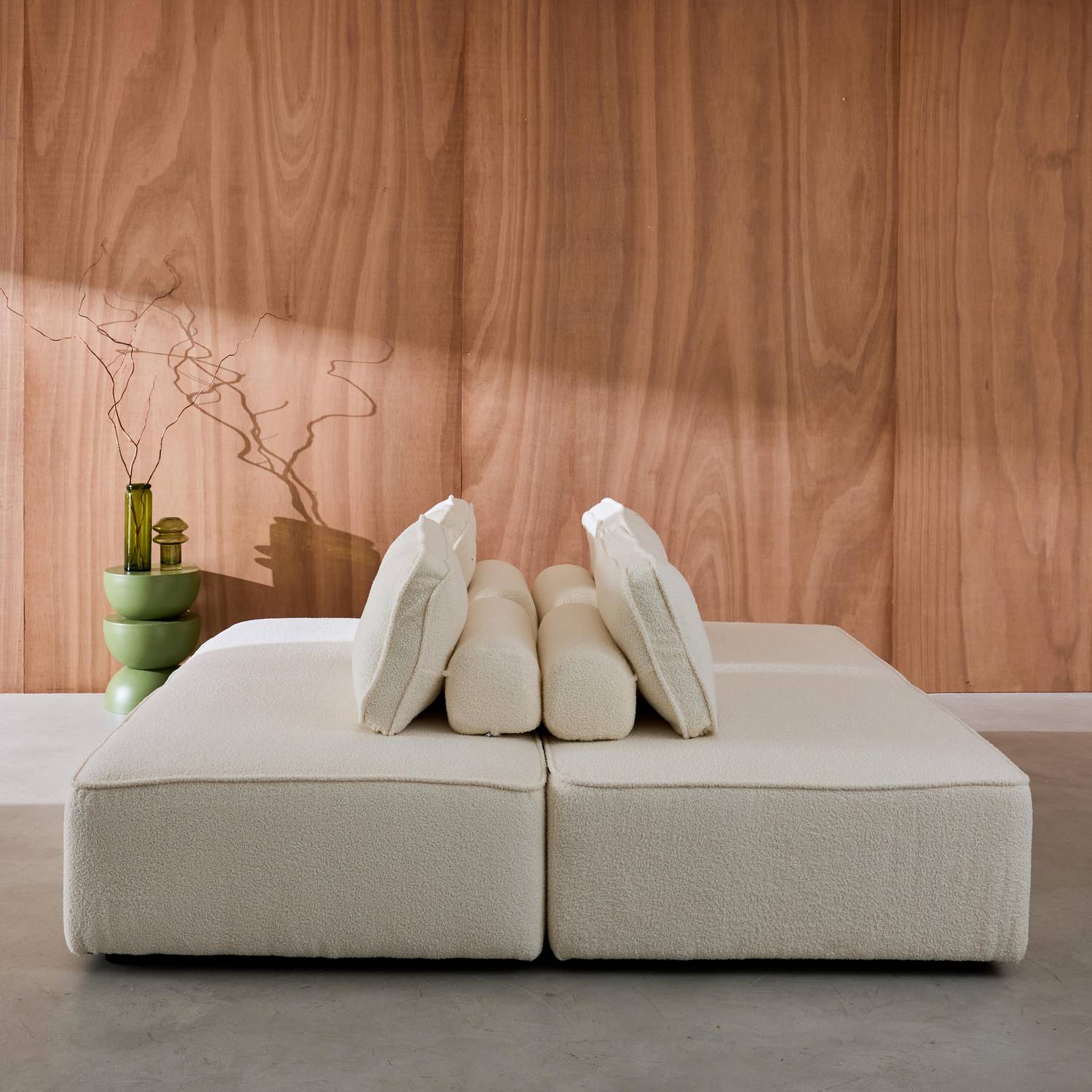 Sofá modular em tecido boucle de 4 lugares, Bao, Creme, 180x90x74 cm Photo2 Sofá modular em tecido boucle de 4 lugares, Bao, Creme, 180x90x74 cm Photo2