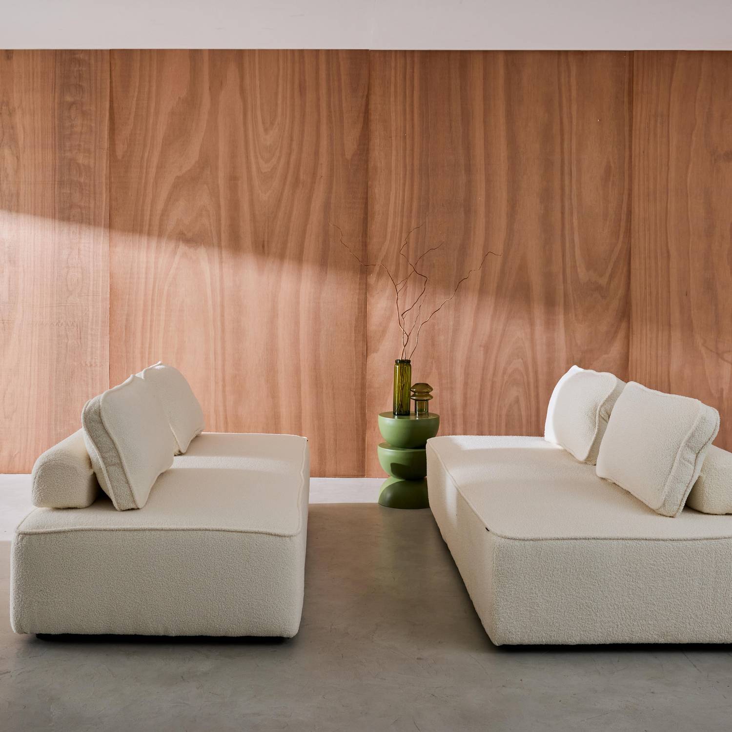 Sofá modular em tecido boucle de 4 lugares, Bao, Creme, 180x90x74 cm Photo1 Sofá modular em tecido boucle de 4 lugares, Bao, Creme, 180x90x74 cm Photo1