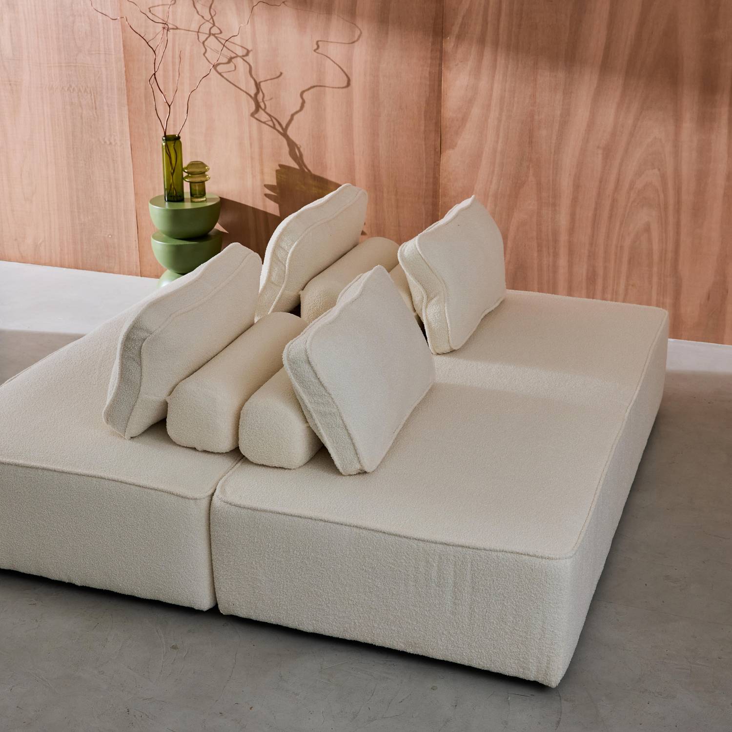 Sofá modular em tecido boucle de 4 lugares, Bao, Creme, 180x90x74 cm Photo3 Sofá modular em tecido boucle de 4 lugares, Bao, Creme, 180x90x74 cm Photo3