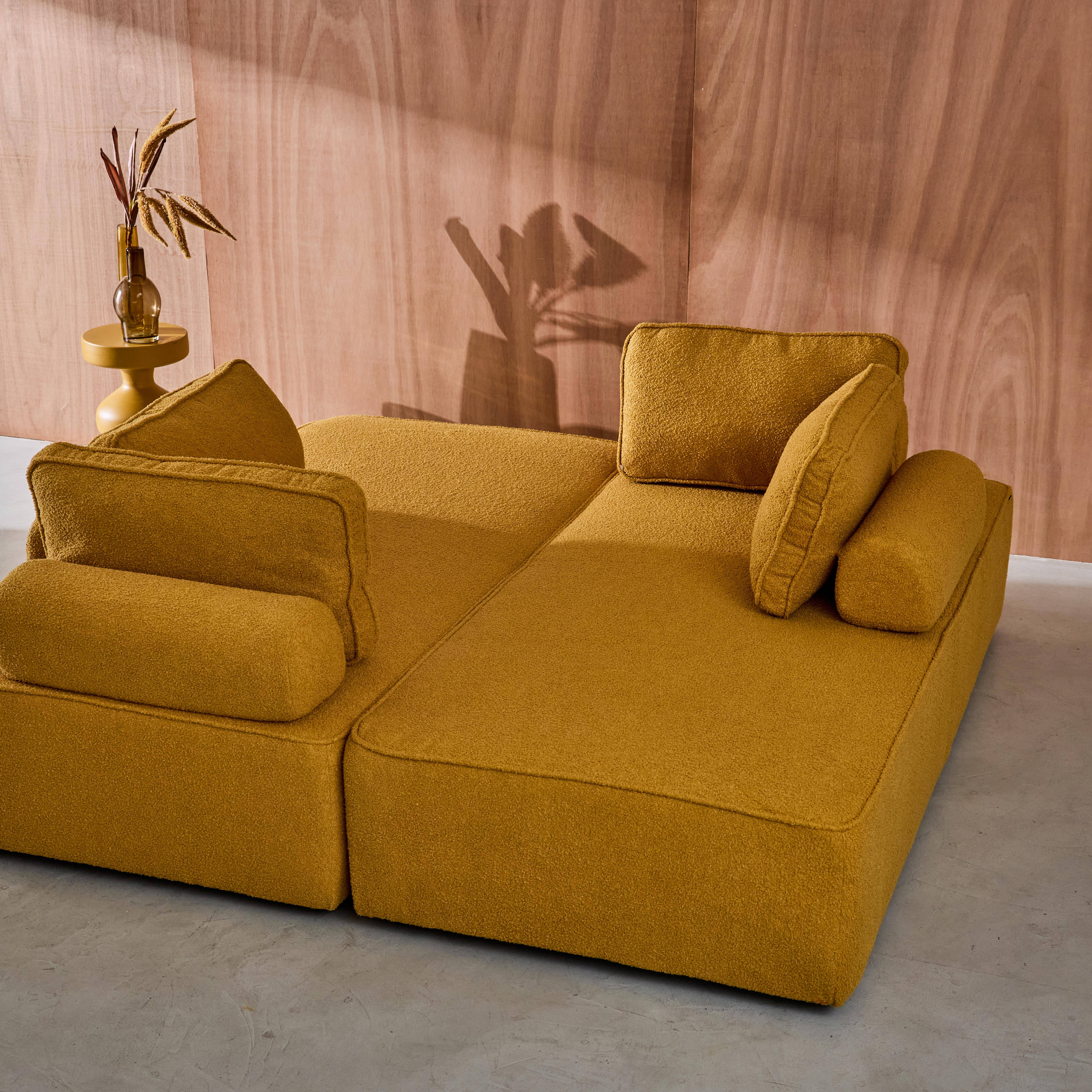 Sofá modular em tecido boucle de 4 lugares, Bao, Mostarda, 180x90x74 cm,sweeek,Photo4