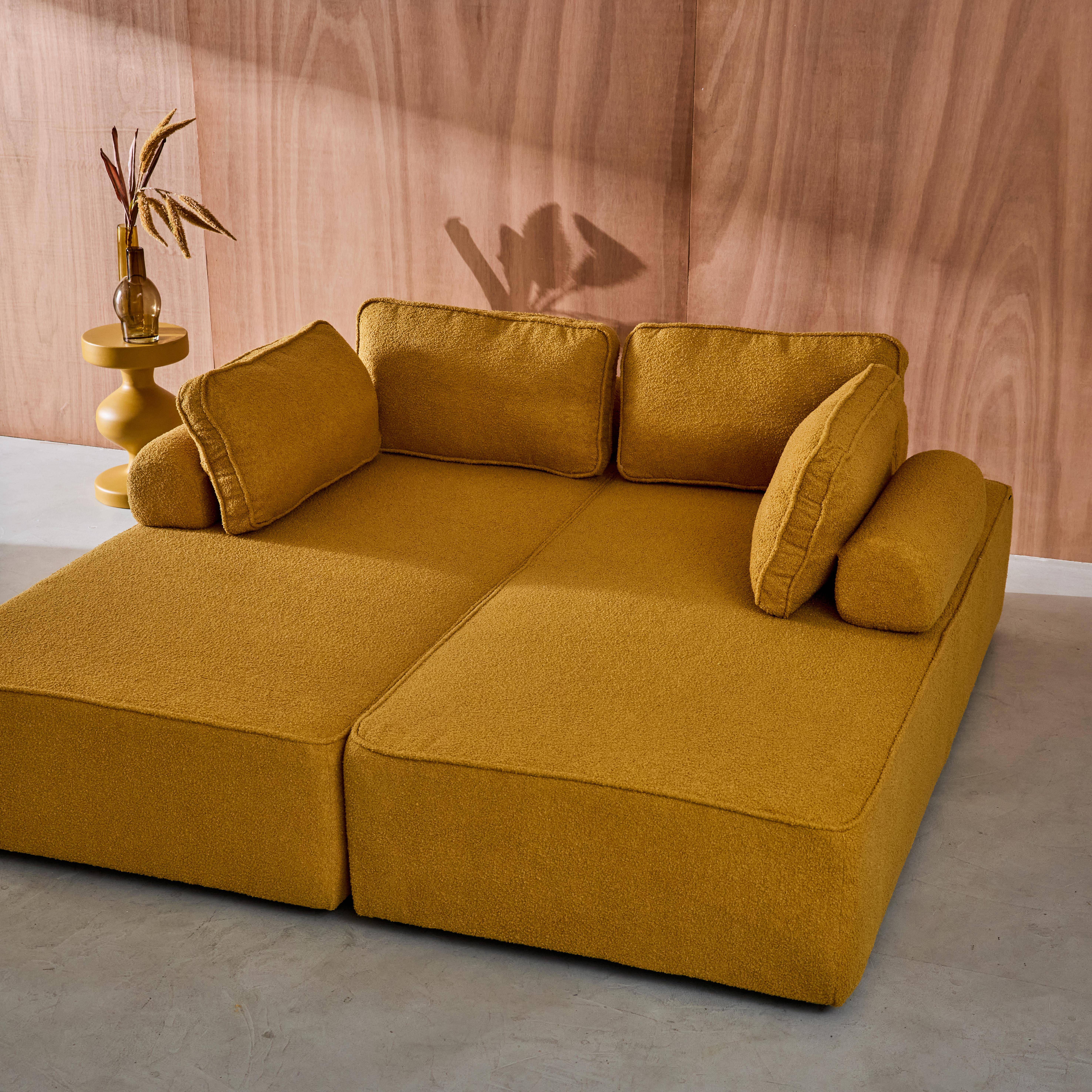 Sofá modular em tecido boucle de 4 lugares, Bao, Mostarda, 180x90x74 cm Photo5