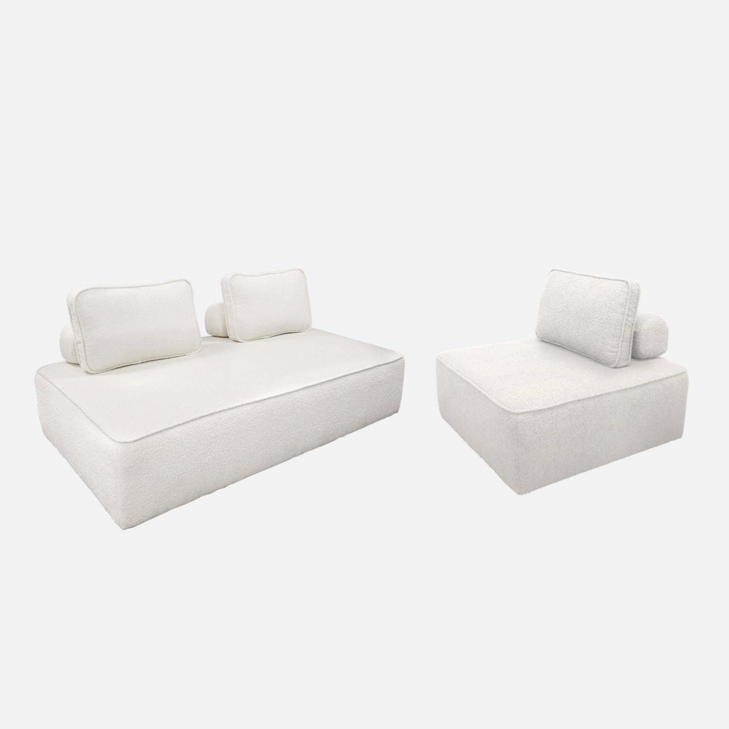 Set de sillones para sofá modulable de 3 plazas en borreguito, Crema