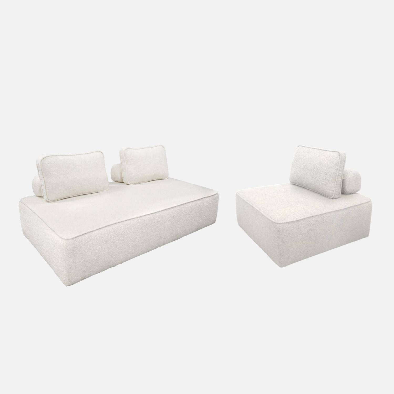 Set de sillones para sofá modulable de 3 plazas en borreguito, Bao, Crema, 180x90x74 cm Photo1
