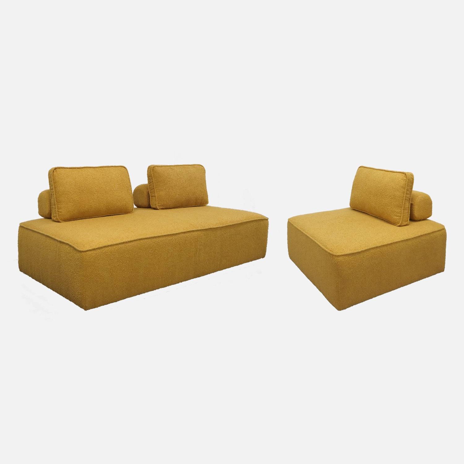 Set de sillones para sofá modulable de 3 plazas en borreguito, Mostaza