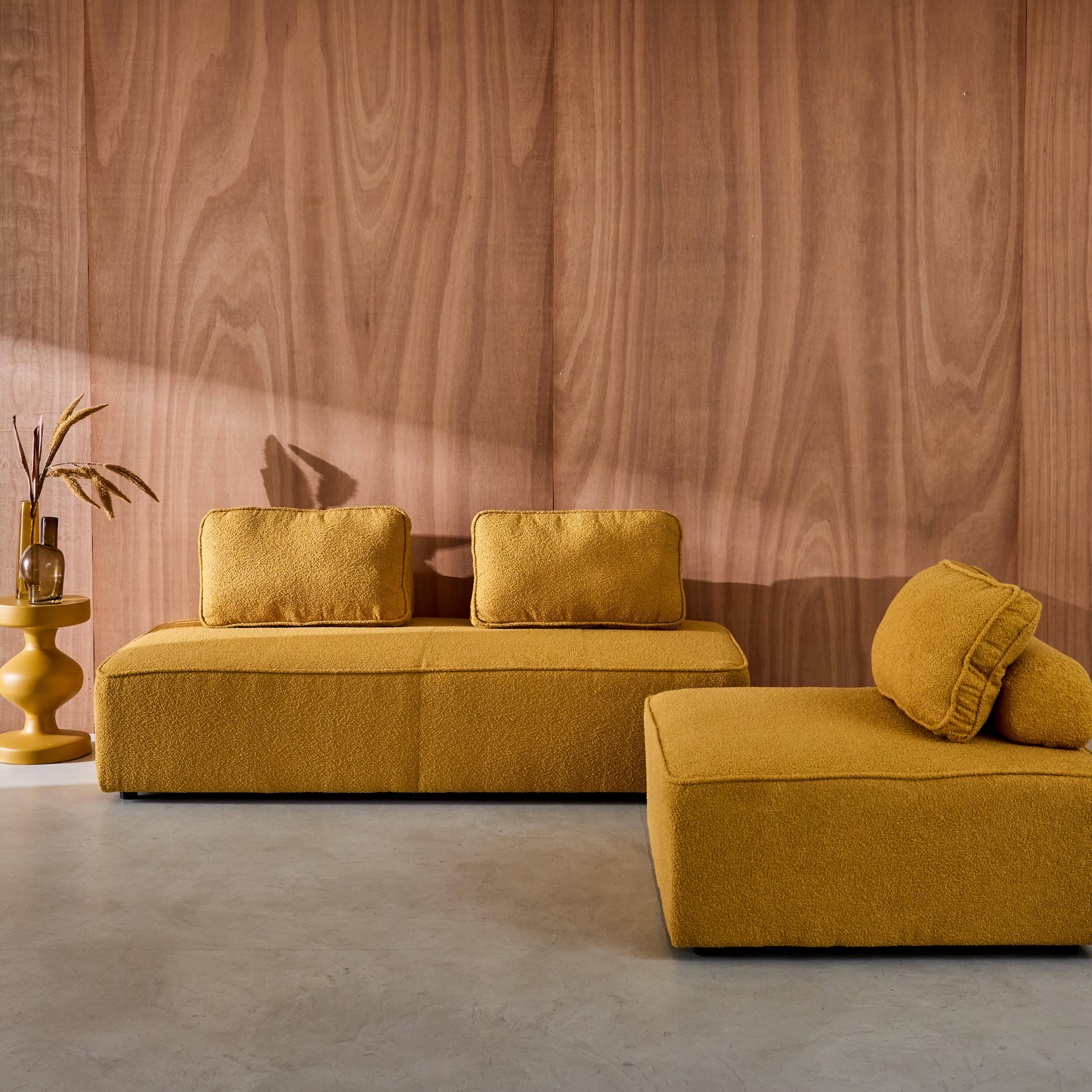Sofá modular en tejido borreguito, 3 plazas, Bao, Mostaza, 180x90x74 cm Photo2