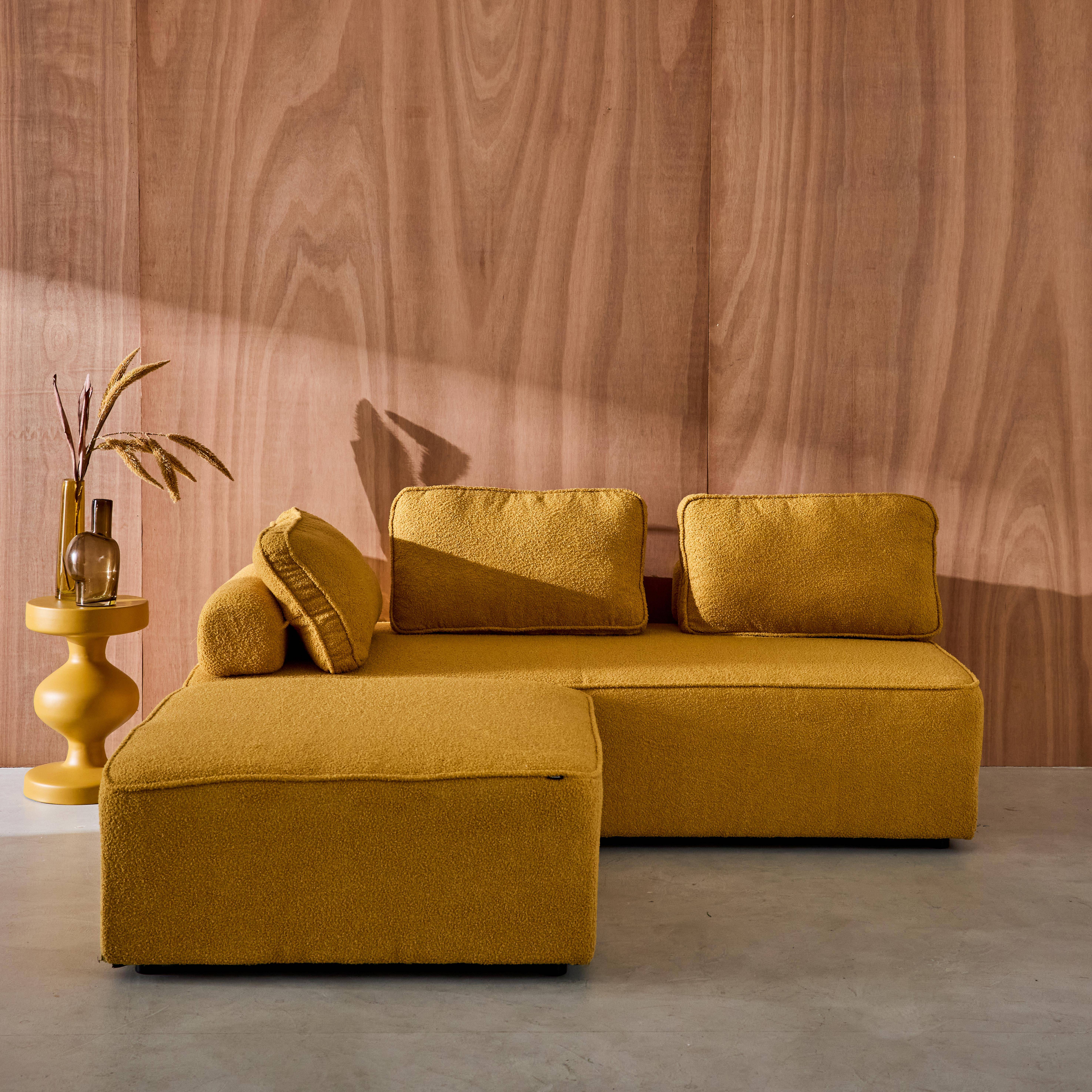 Sofá modular en tejido borreguito, 3 plazas, Bao, Mostaza, 180x90x74 cm Photo1