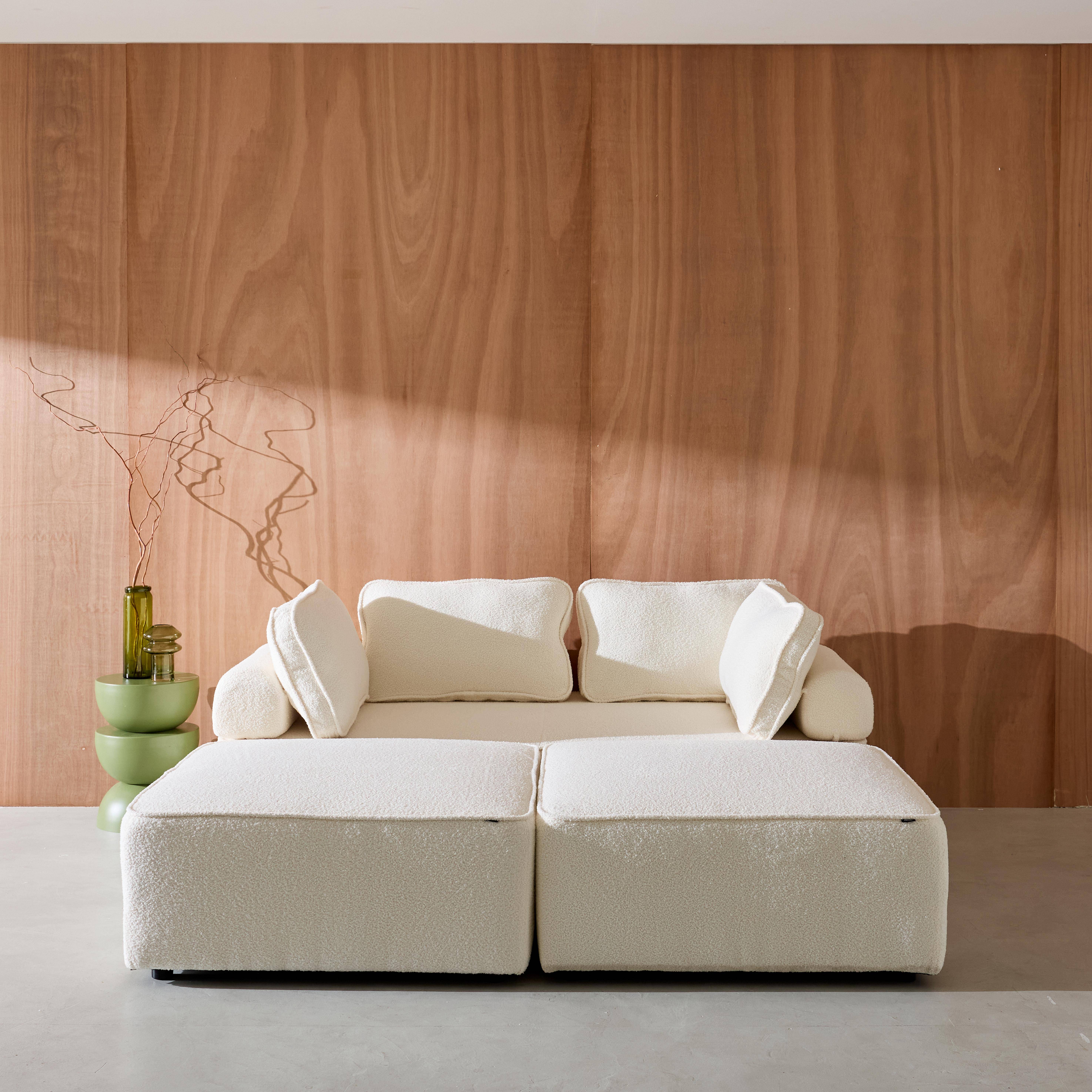Sofá modular em tecido boucle de 3 lugares, Bao, Creme, 180x90x74 cm Photo3