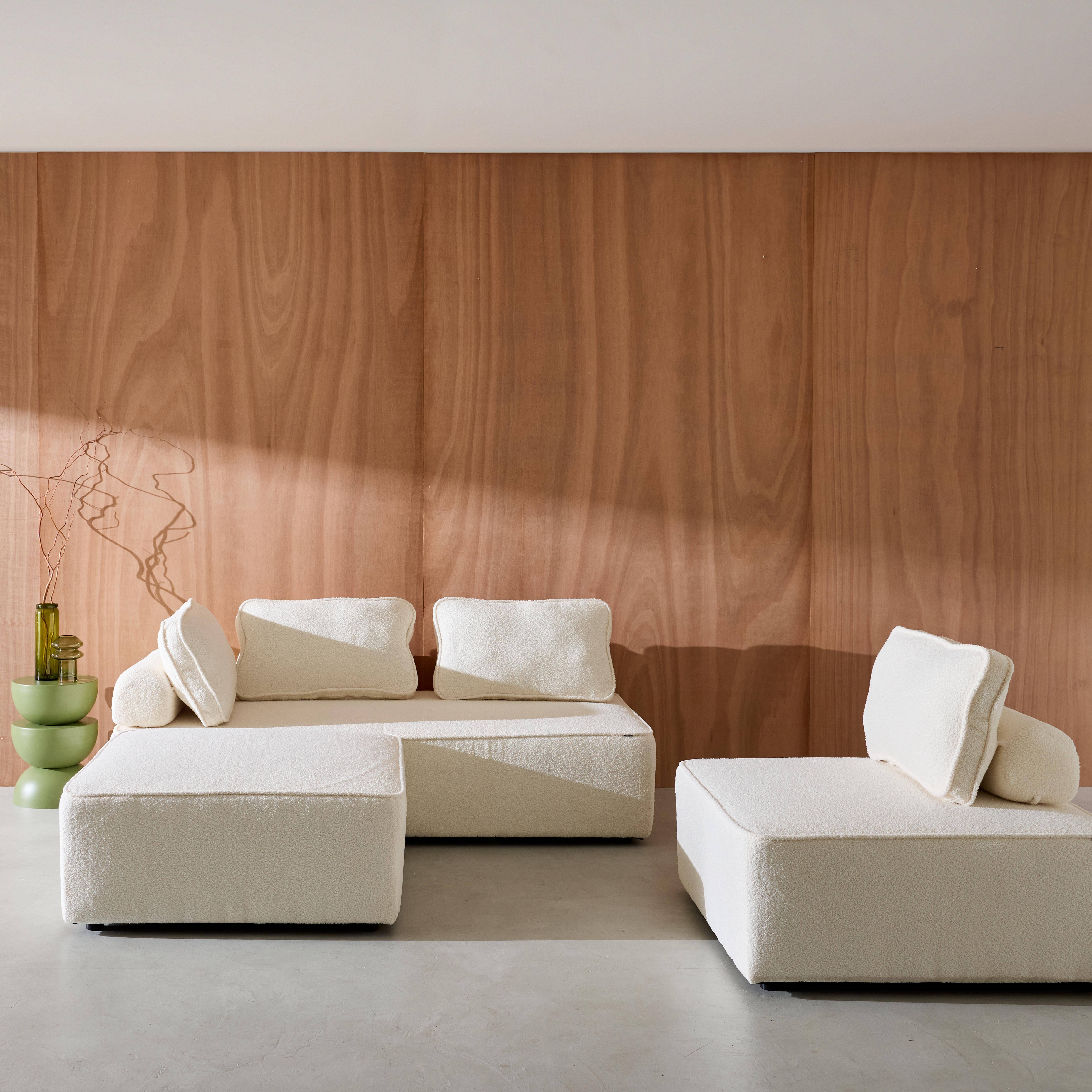 Sofá modular em tecido boucle de 3 lugares, Bao, Creme, 180x90x74 cm Photo2