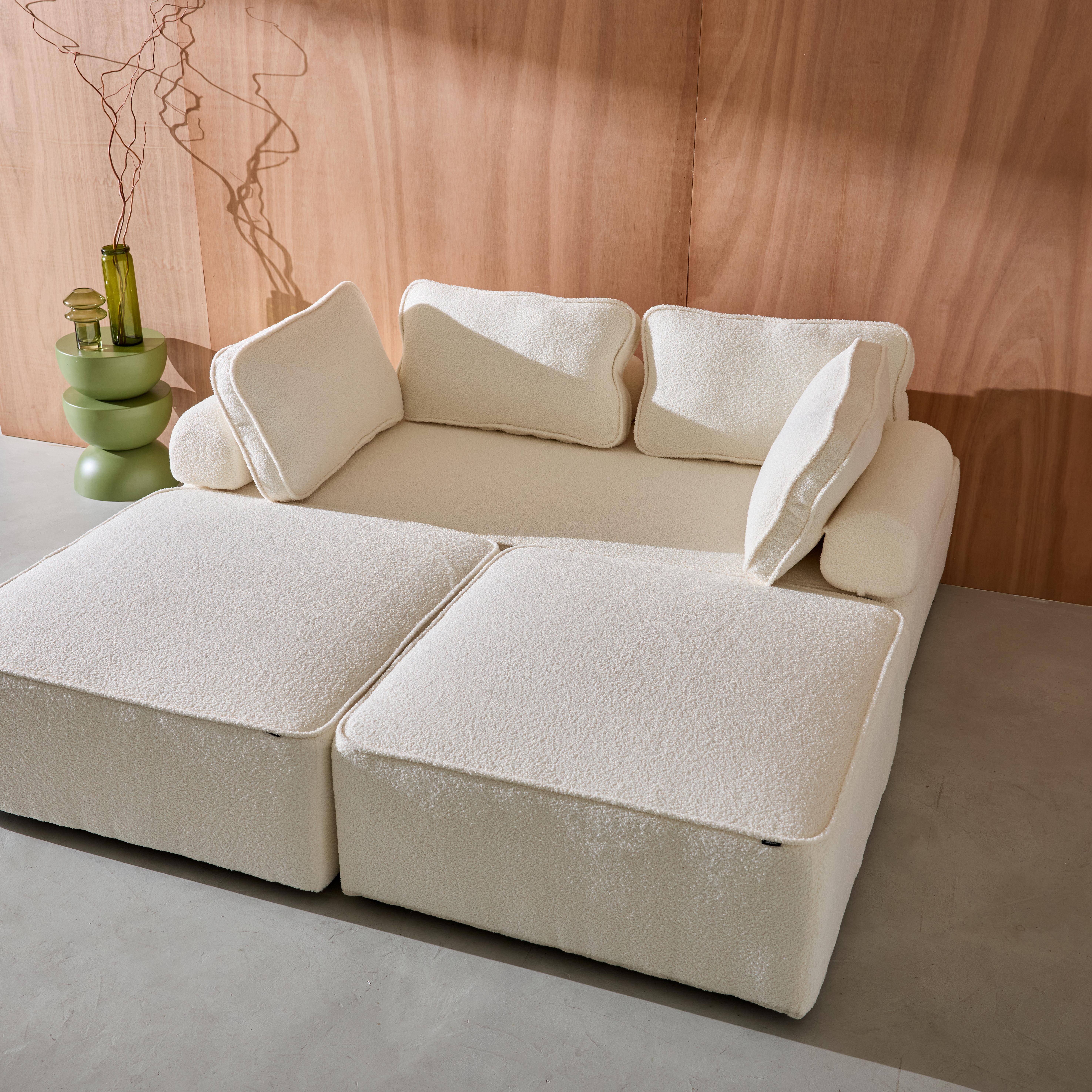 Sofá modular em tecido boucle de 3 lugares, Bao, Creme, 180x90x74 cm Photo4
