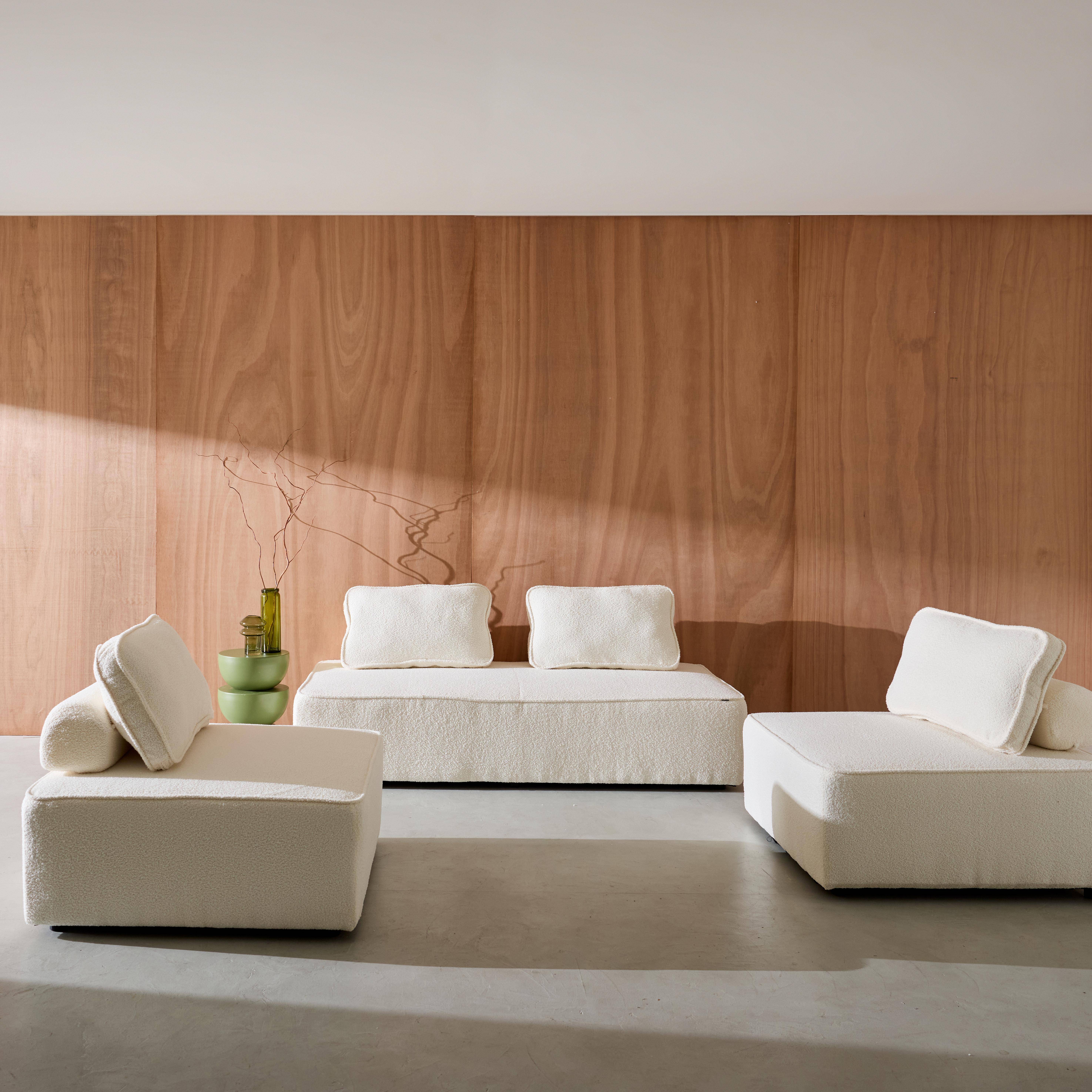 Sofá modular em tecido boucle de 3 lugares, Bao, Creme, 180x90x74 cm Photo1