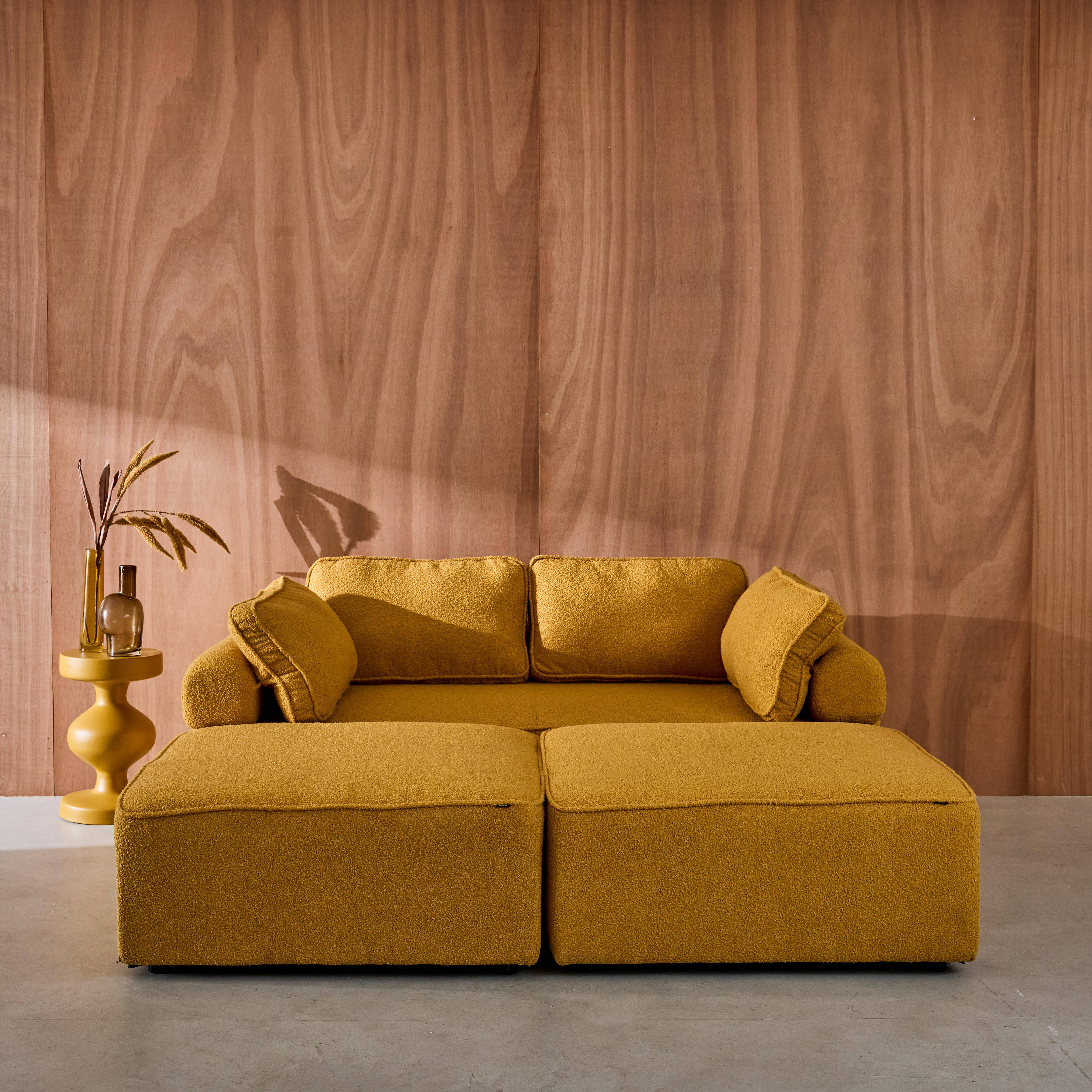 Sofá modular en tejido borreguito, 4 plazas, Bao, Mostaza, 180x90x74 cm,sweeek,Photo3