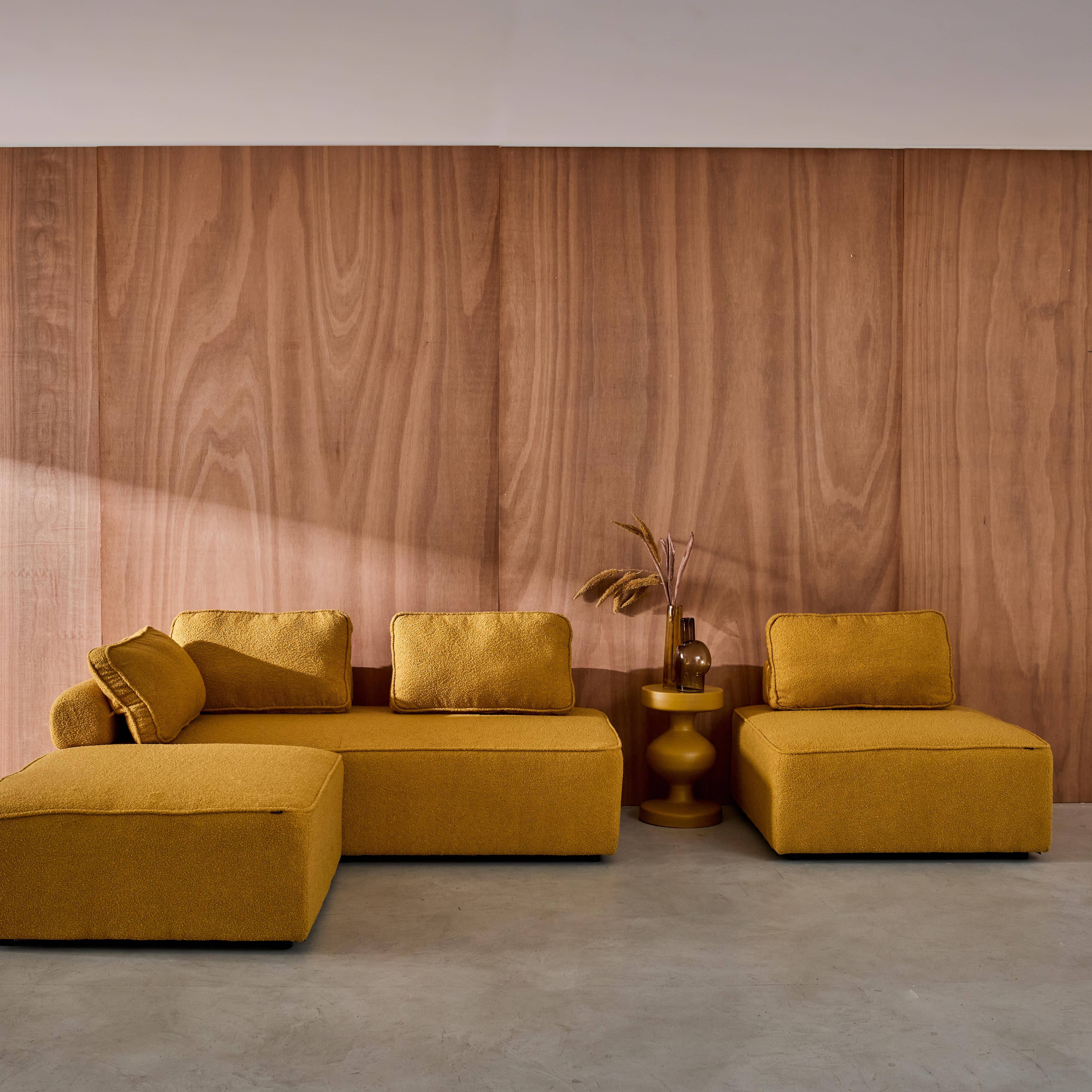 Sofá modular en tejido borreguito, 4 plazas, Bao, Mostaza, 180x90x74 cm Photo5