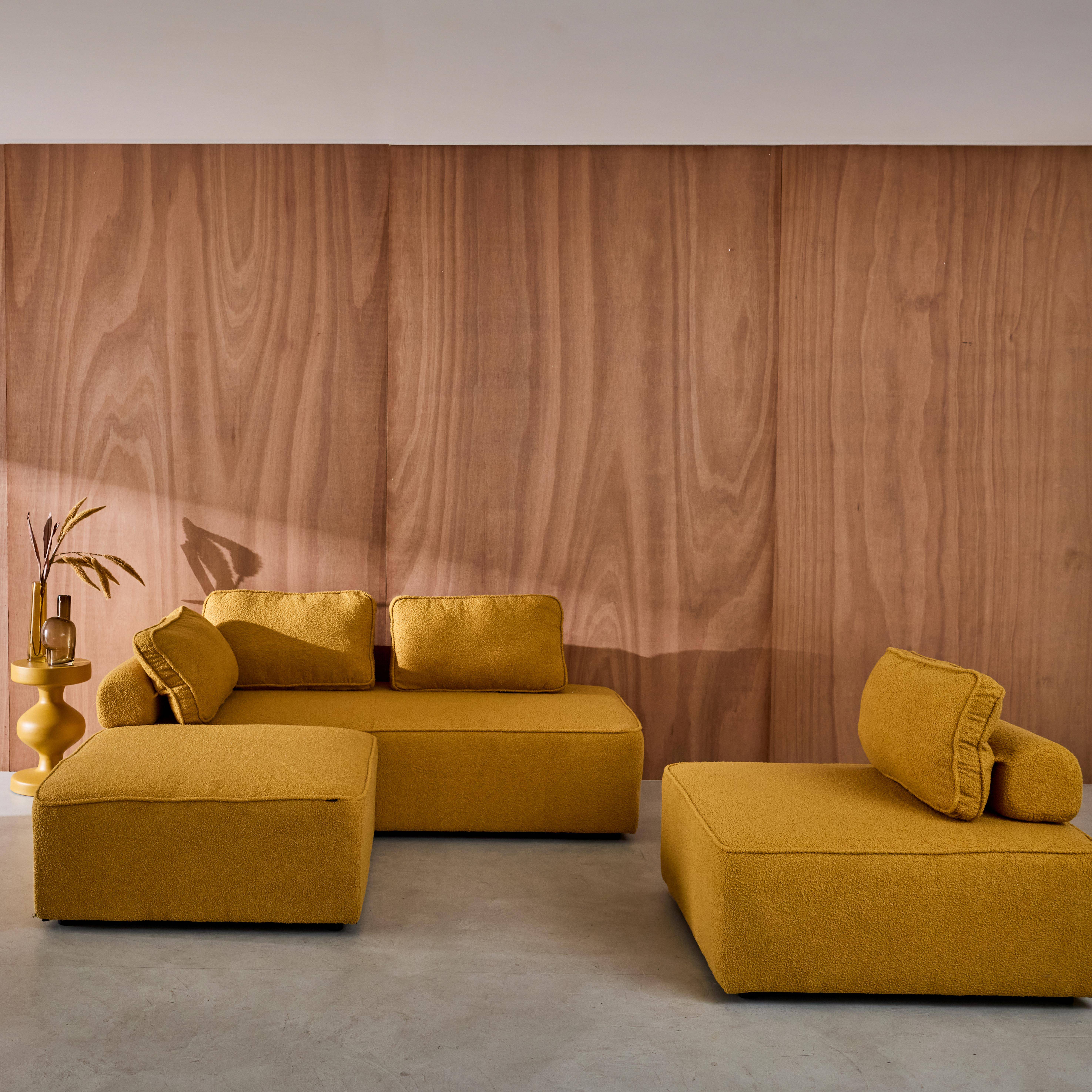 Sofá modular en tejido borreguito, 4 plazas, Bao, Mostaza, 180x90x74 cm,sweeek,Photo2