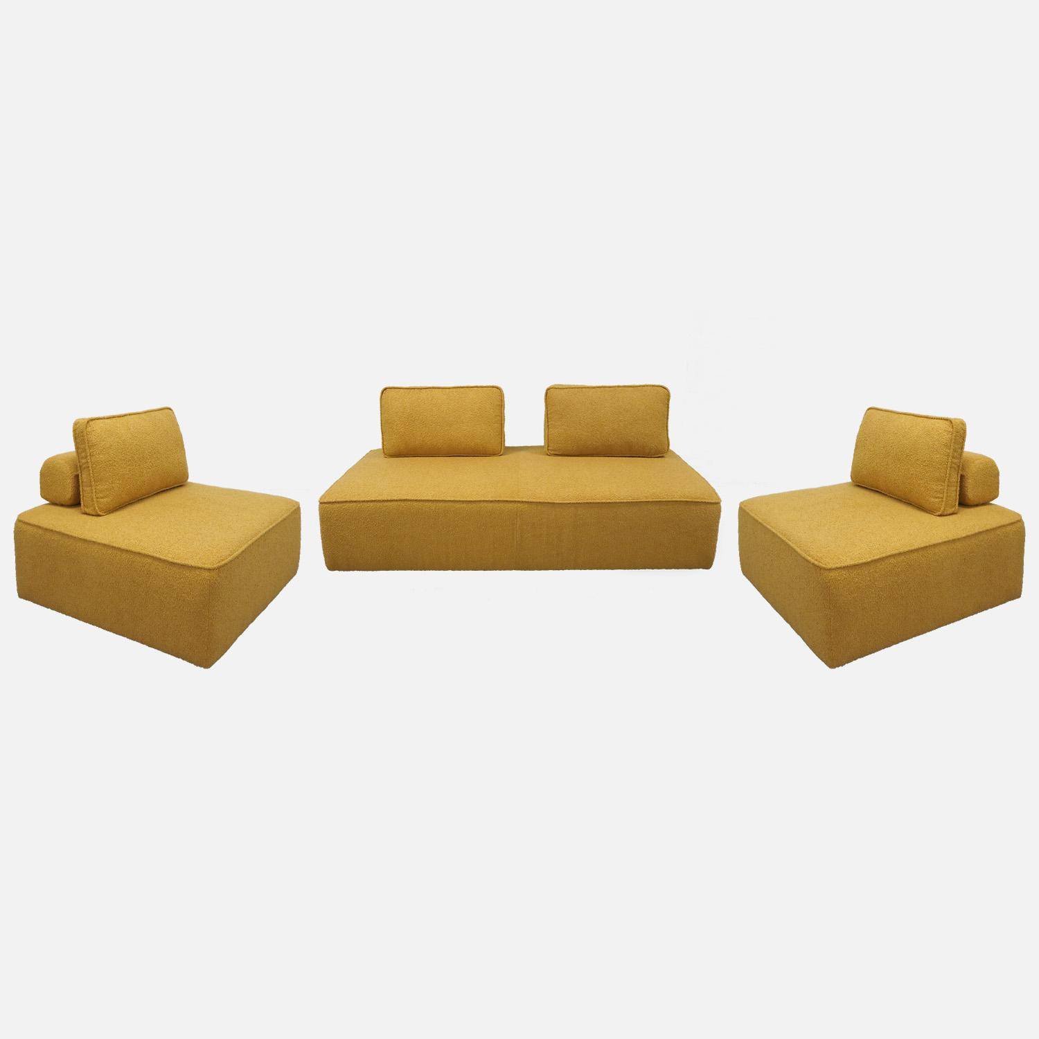 Set de sillones para sofá modular de 4 plazas en borreguito, Bao, Mostaza, 180x90x74 cm Photo1