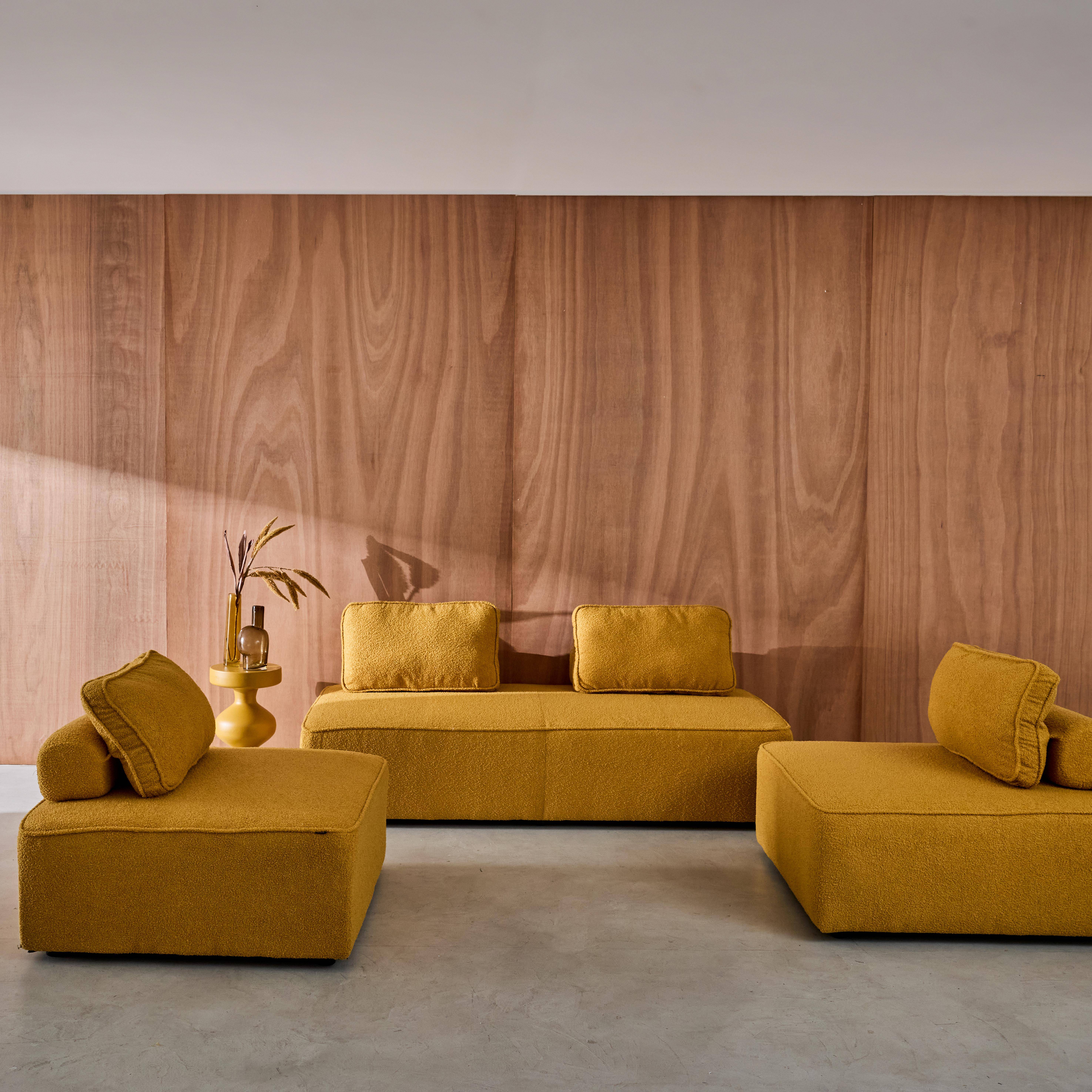 Sofá modular en tejido borreguito, 4 plazas, Bao, Mostaza, 180x90x74 cm Photo1