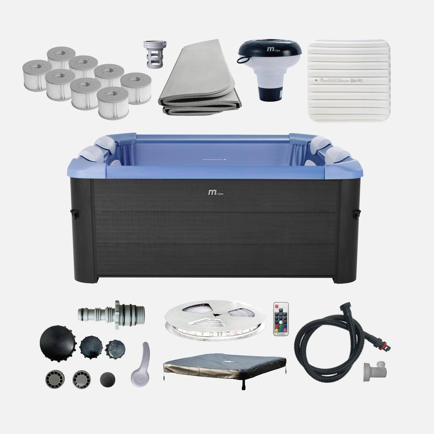 Spa rigide 6 places hydromassages, 4 coussins + 8 filtres + bâche incluse, OSLO SAPPHIRE, L 160 x P 160 x H 65 cm Photo7