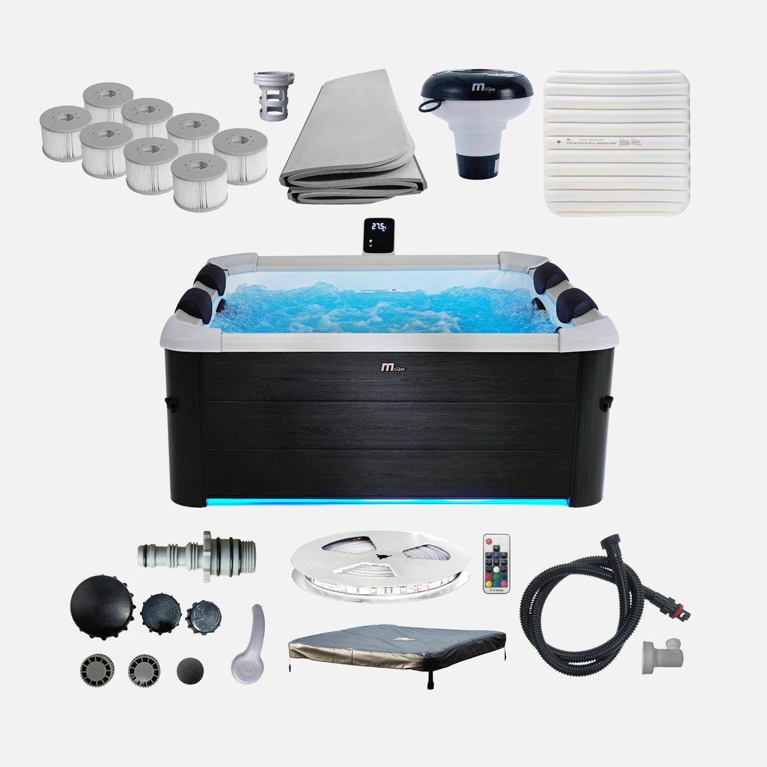 Sweeek - Spa Rigide 6 Places Hydromassages Oslo Amber Beige - L 160 X P 160 X H 65 Cm Avec 4 Coussins Et Housse Thermique