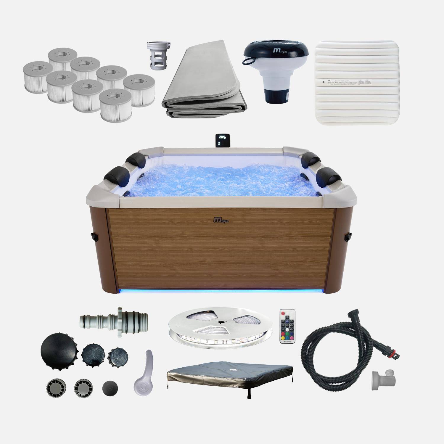 Spa rigide 6 places hydromassages, 4 coussins + 8 filtres, OSLO AMBER, beige, L 160 x P 160 x H 65 cm Photo5