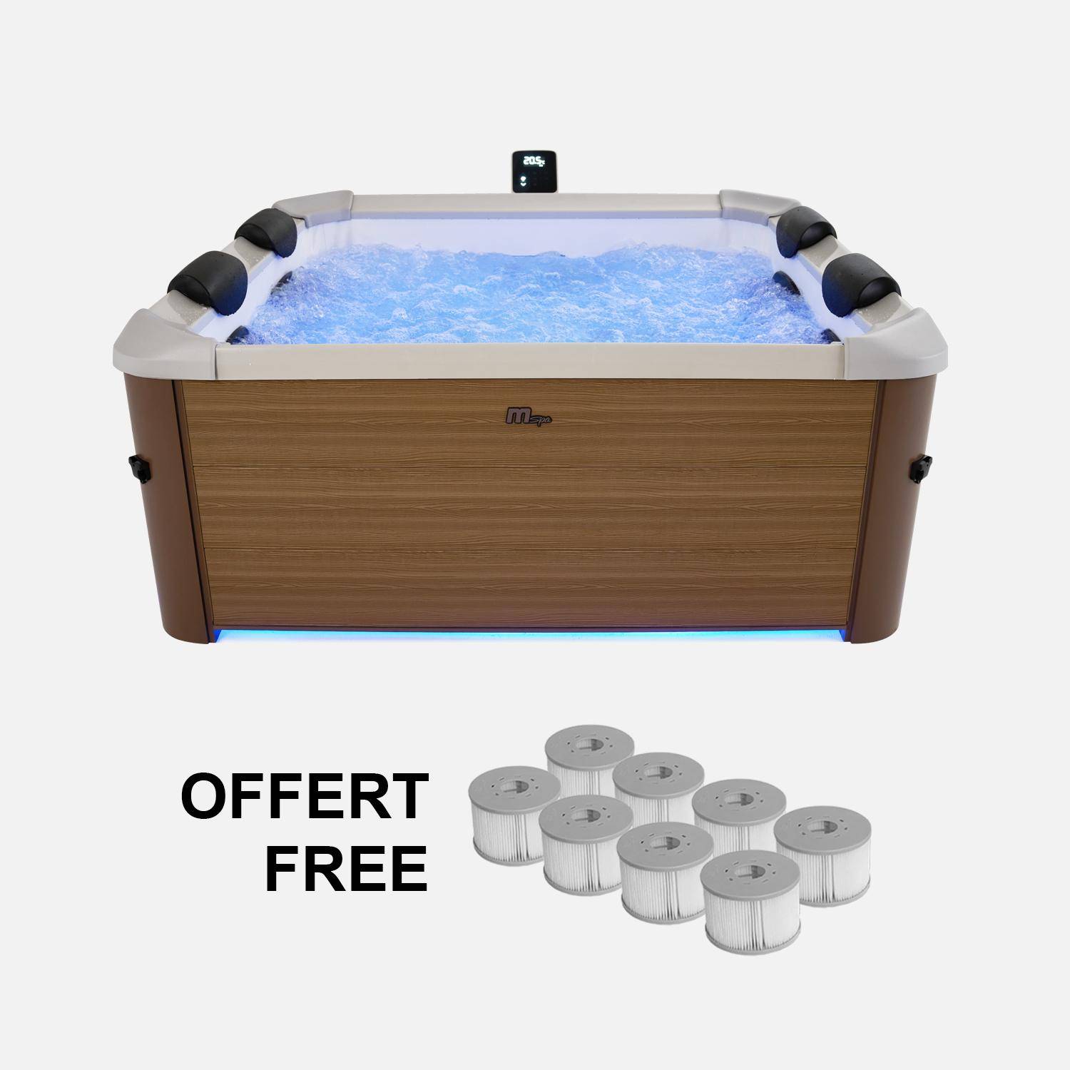 Spa rigide 6 places hydromassages, 4 coussins + 8 filtres, OSLO AMBER, beige, L 160 x P 160 x H 65 cm Photo2