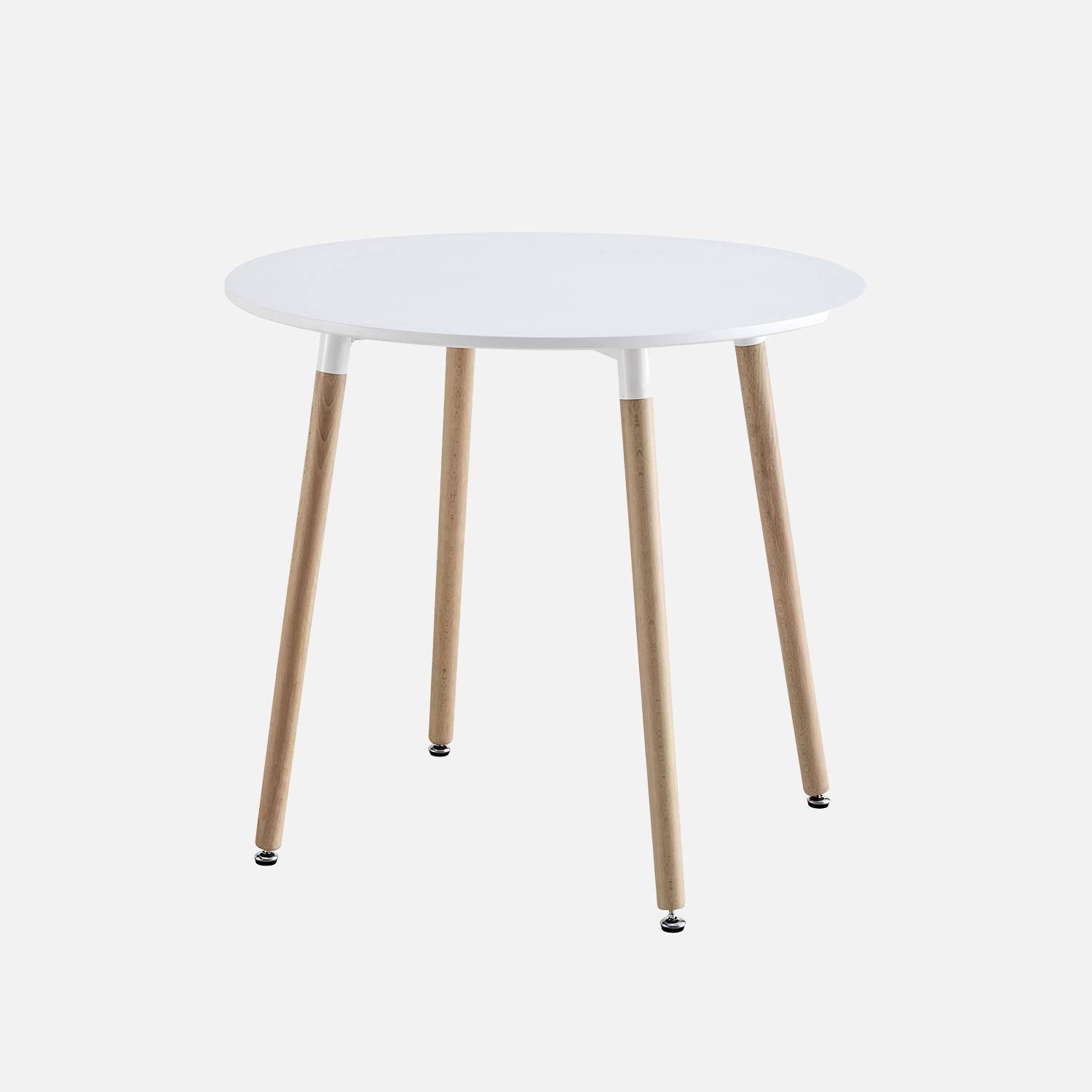 Conjunto de mesa de comedor redonda 80cm + 2 sillas escandinavas, Hedvig, Blanco, 80x80x73 cm,sweeek,Photo3