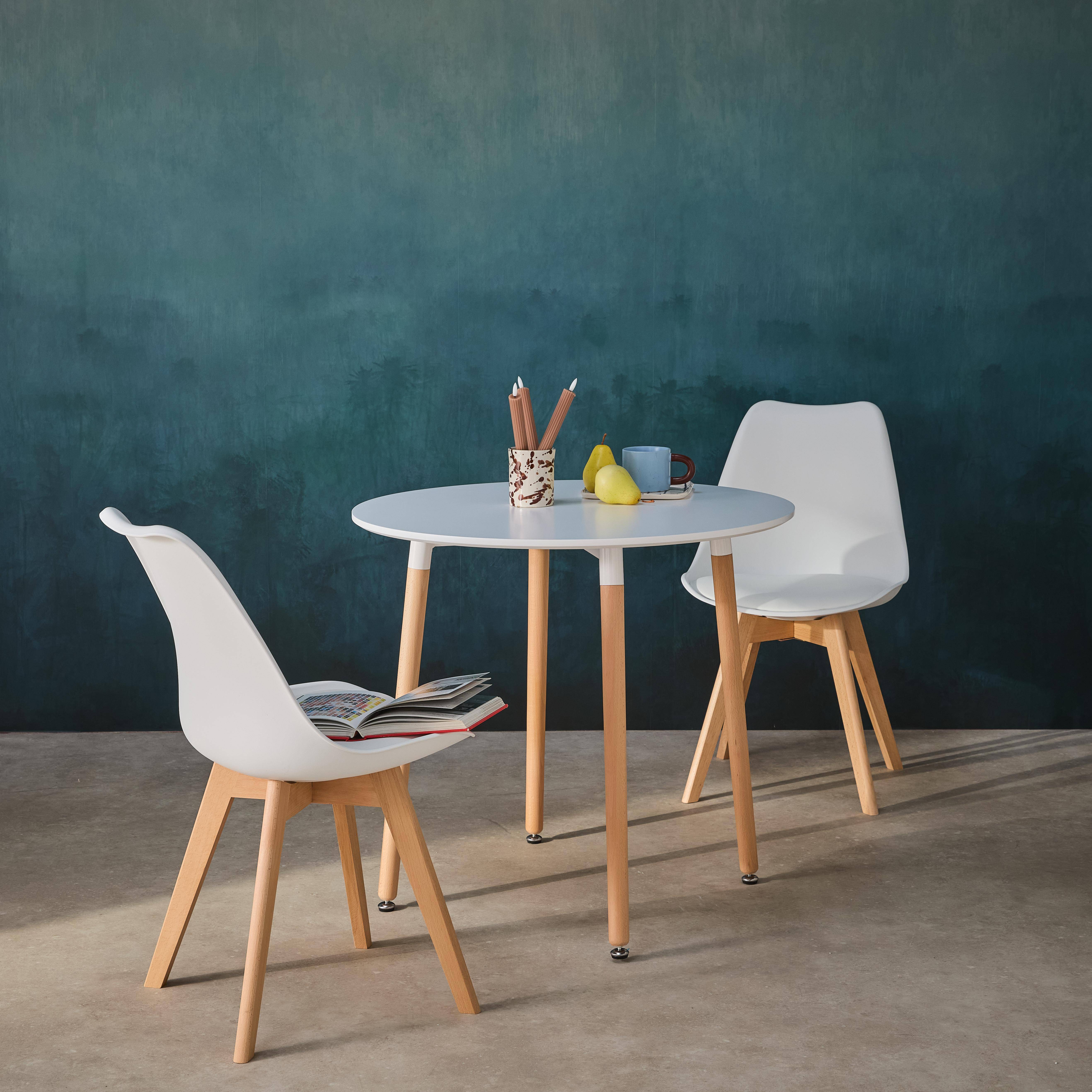 Runder Tisch Ø80cm und 2 Stühle in weiß skandinavischer Stil - Hedvig,sweeek,Photo2