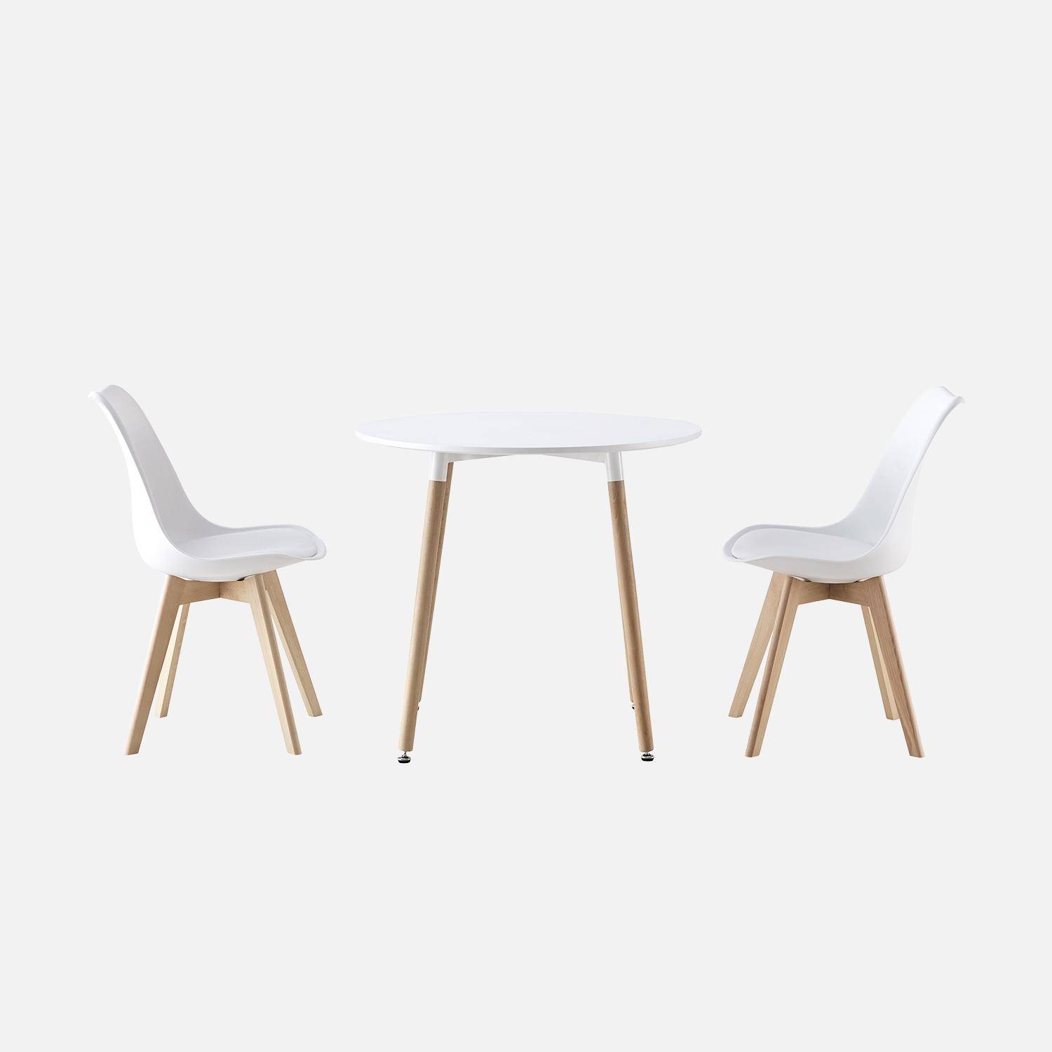 Runder Tisch Ø80cm und 2 Stühle in weiß skandinavischer Stil - Hedvig,sweeek,Photo7