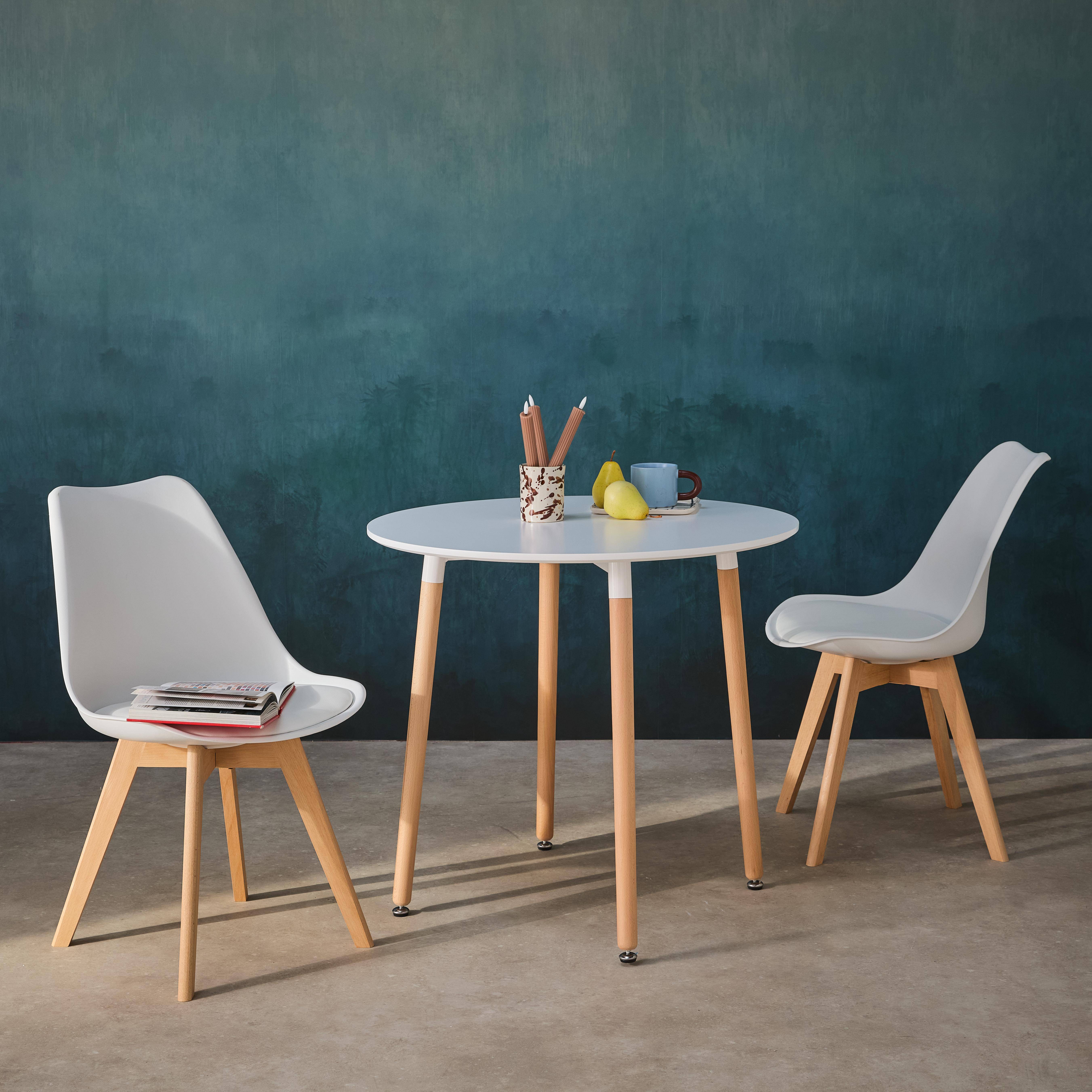 Runder Tisch Ø80cm und 2 Stühle in weiß skandinavischer Stil - Hedvig Photo1