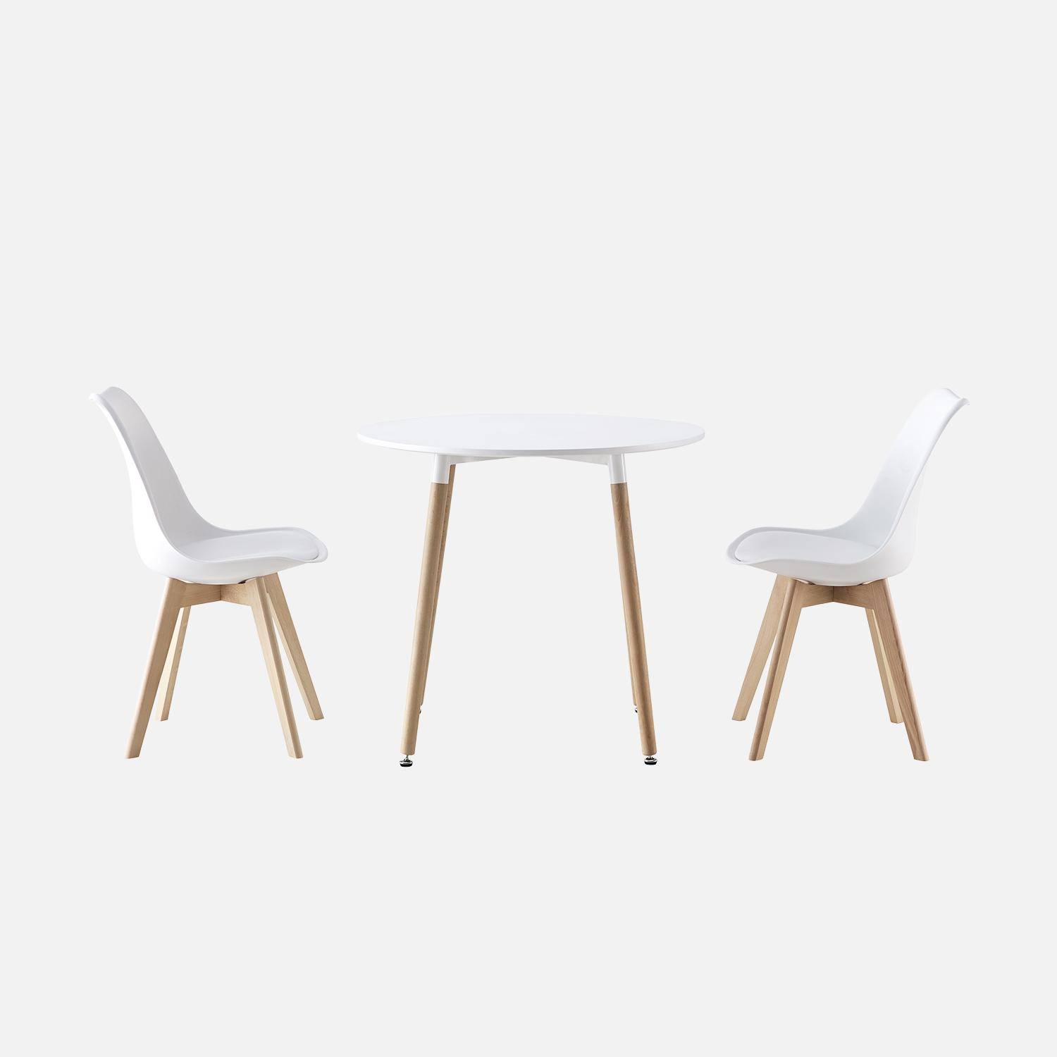 Conjunto de mesa de comedor redonda 80cm y 2 sillas escandinavas , Hedvig, Blanco, 80x80x73 cm,sweeek,Photo2