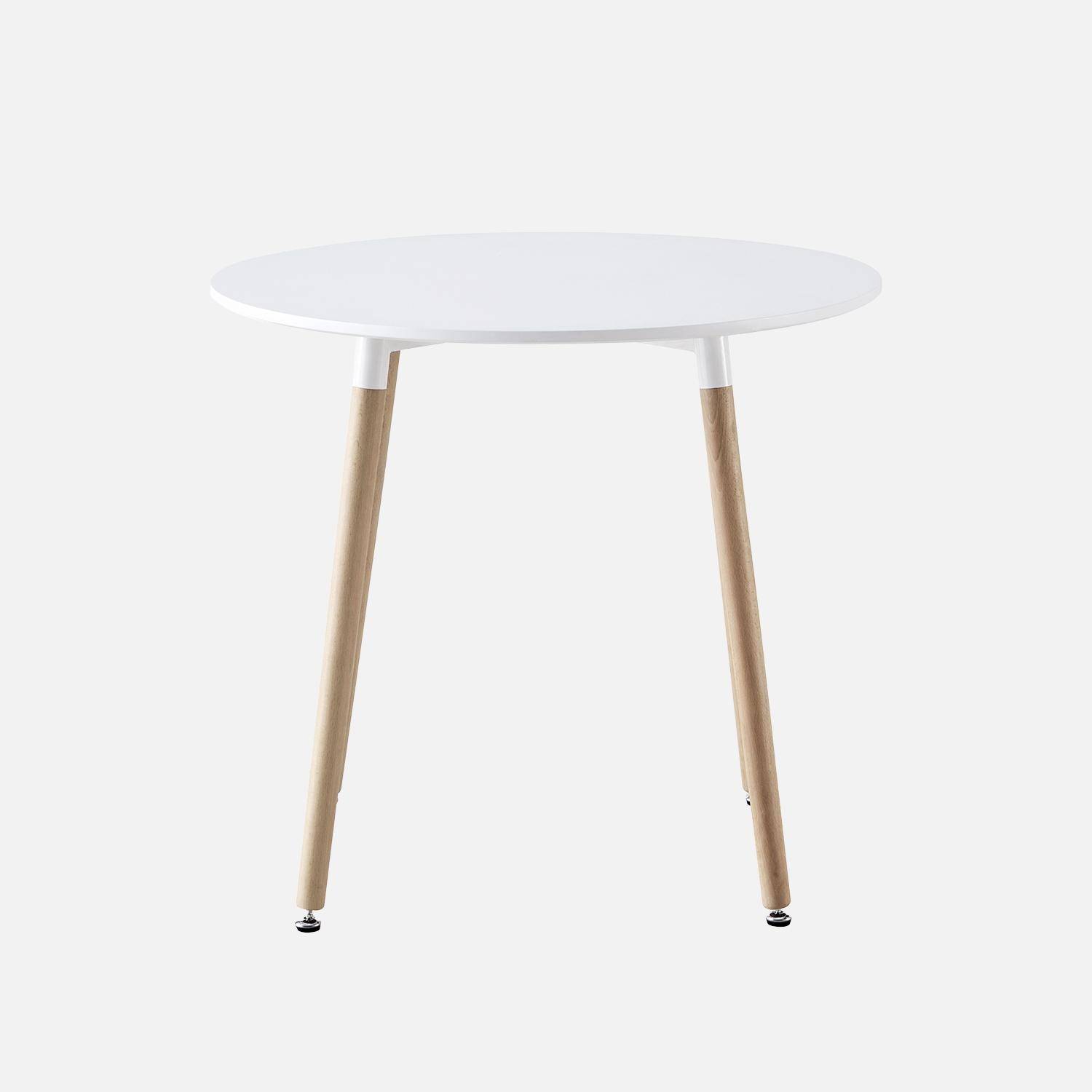 Conjunto de mesa de comedor redonda 80cm + 2 sillas escandinavas, Hedvig, Blanco, 80x80x73 cm,sweeek,Photo5