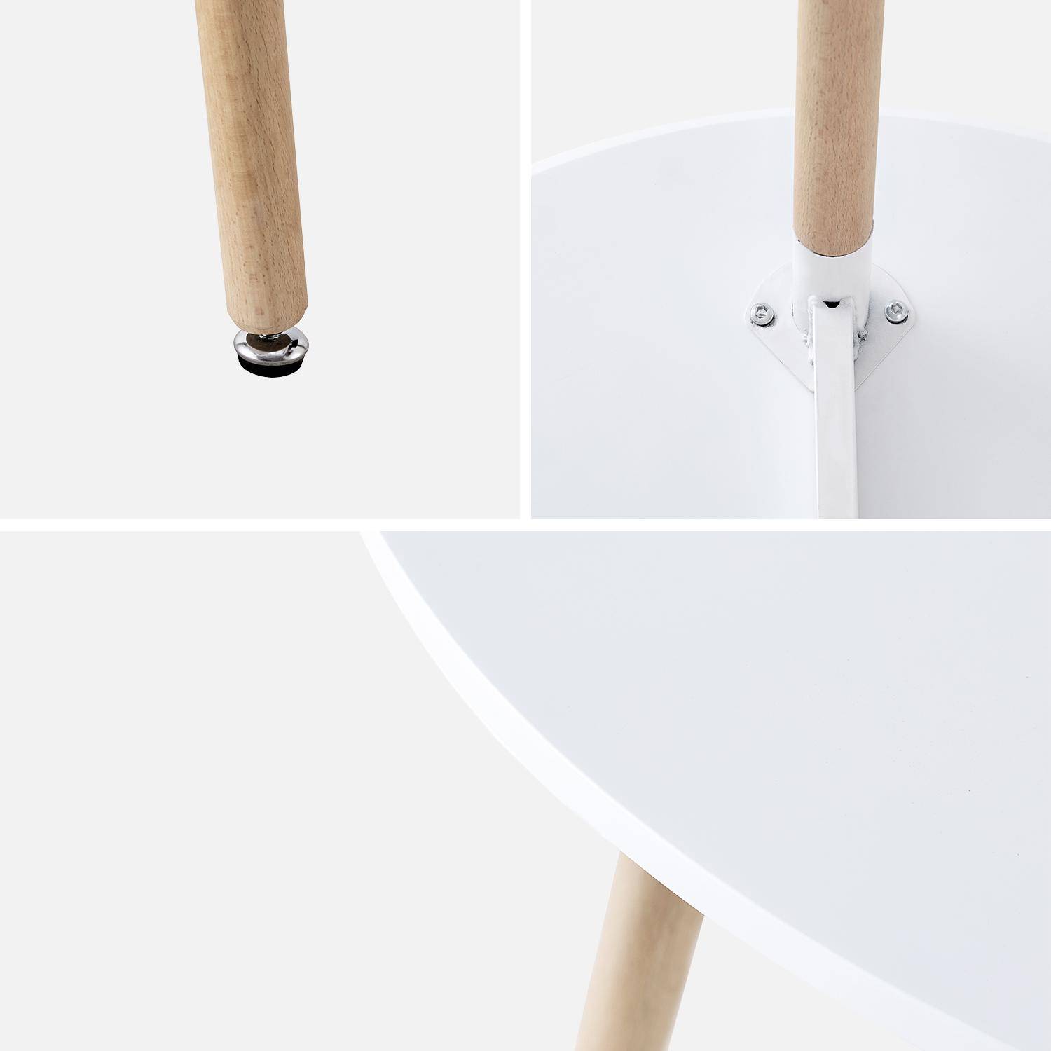 Mesa de comedor redonda 80cm MDF y madera de haya , Hedvig, Blanco, 80x80x73 cm,sweeek,Photo3