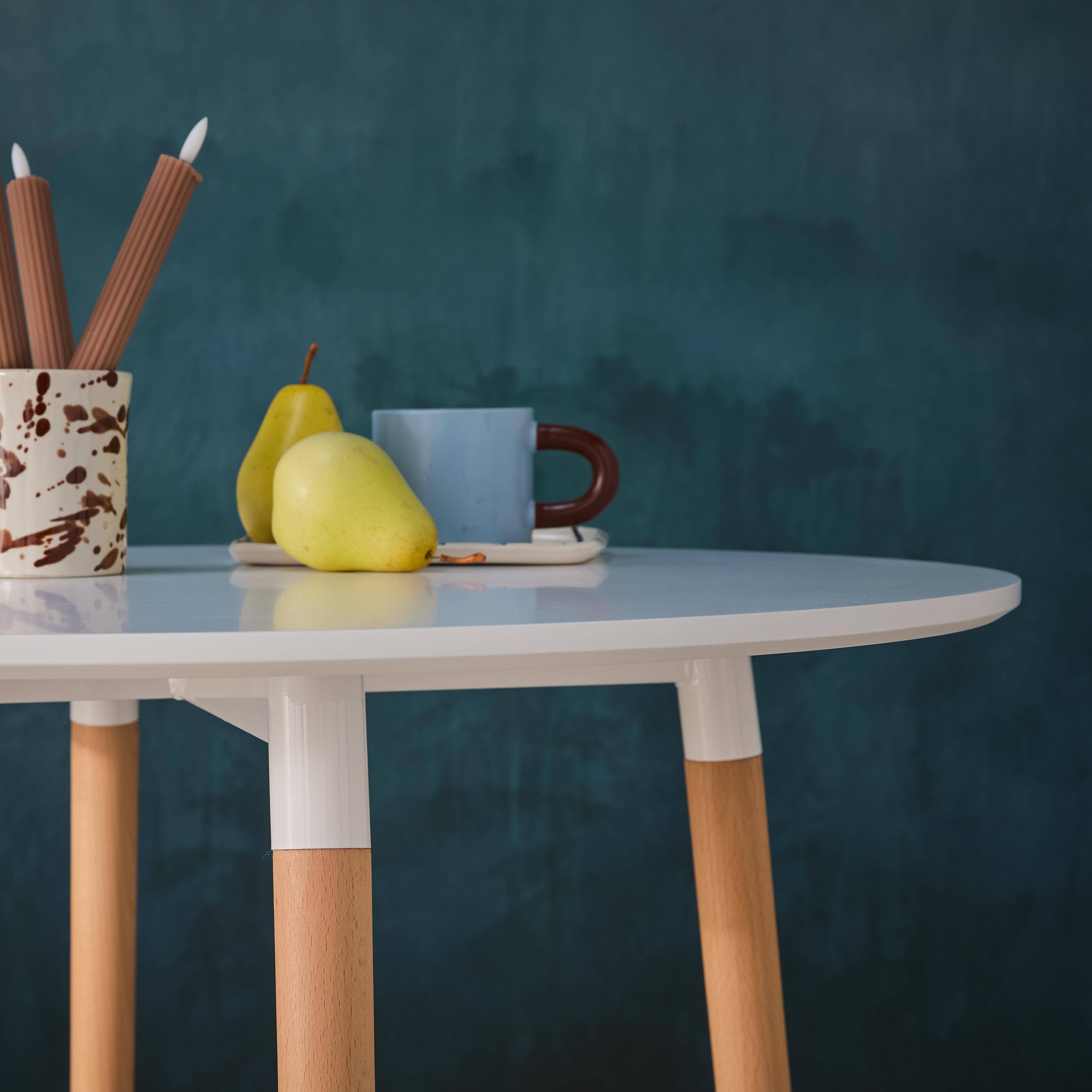 Weißer runder Tisch Ø80cm MDF und Buchenholz - Hedvig Photo2