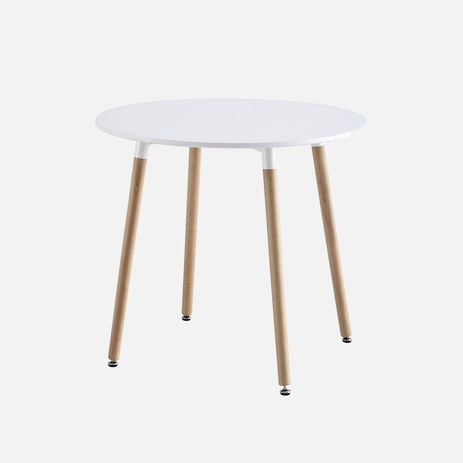 Mesa de comedor redonda 80cm MDF y madera de haya , Hedvig, Blanco, 80x80x73 cm Photo1