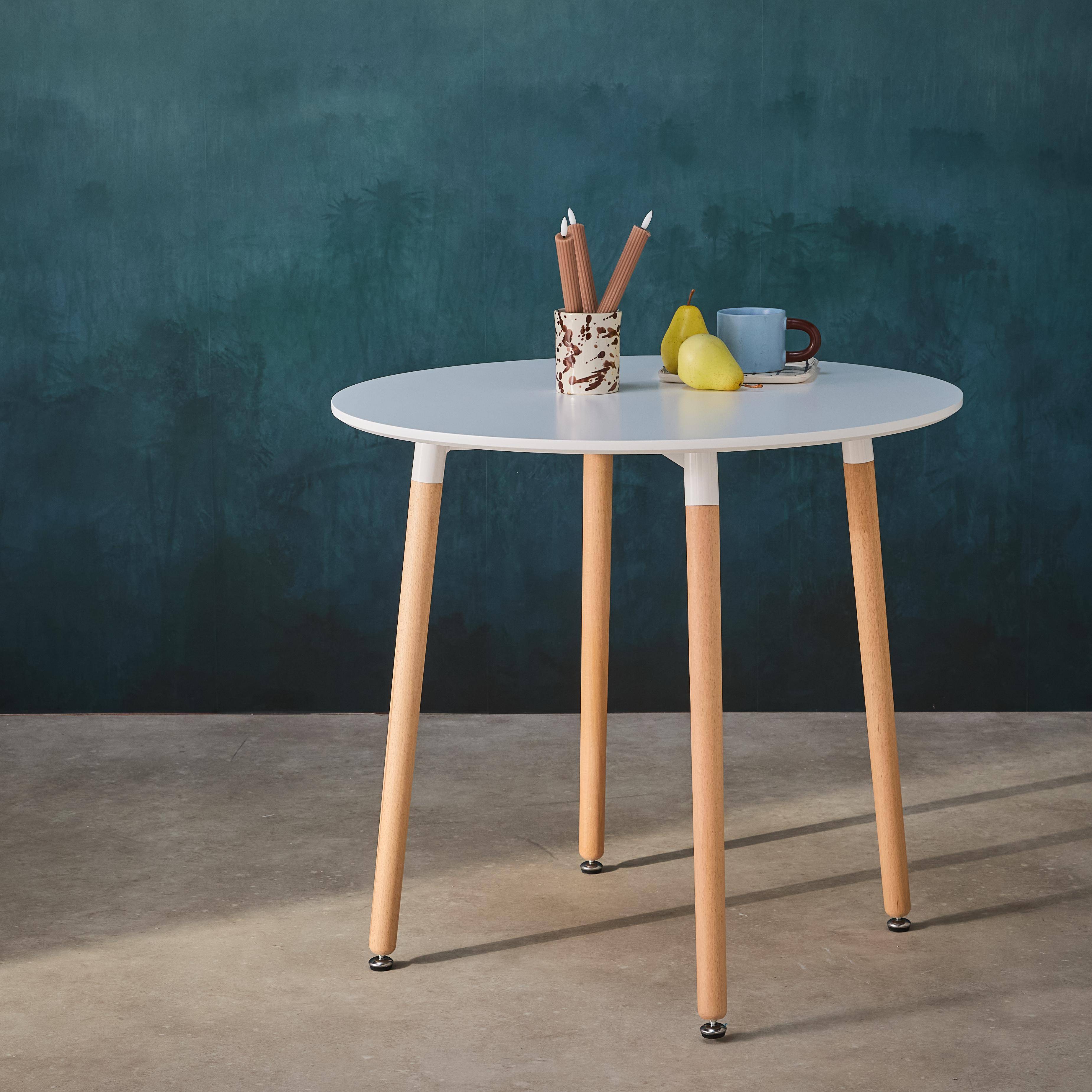 Weißer runder Tisch Ø80cm MDF und Buchenholz - Hedvig Photo1