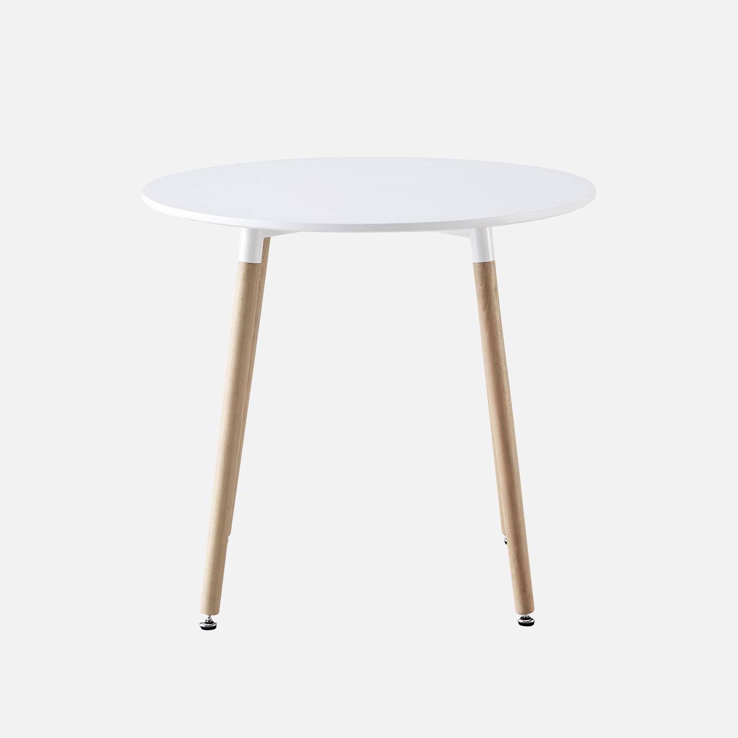 Mesa de comedor redonda 80cm MDF y madera de haya , Hedvig, Blanco, 80x80x73 cm Photo2