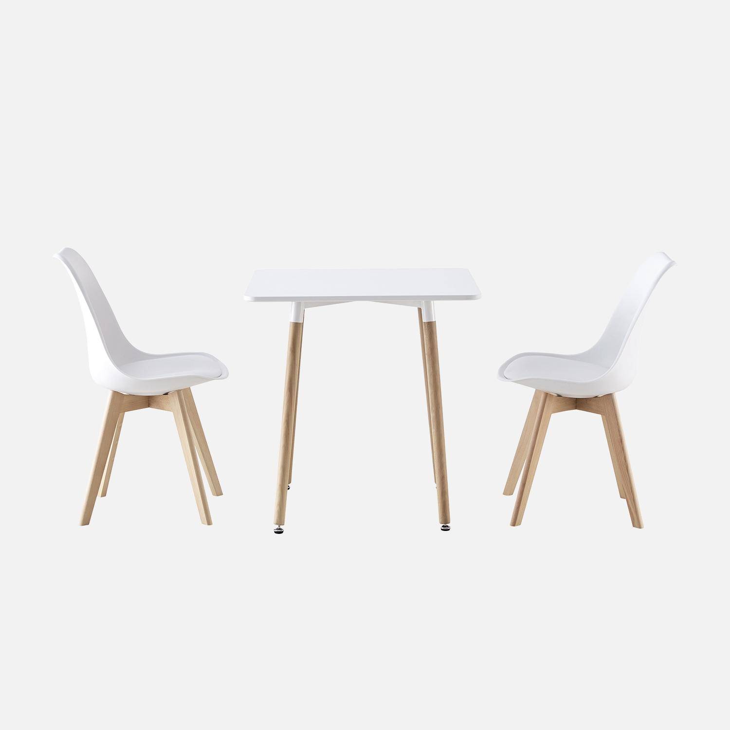 Conjunto de mesa de comedor cuadrada 70cm + 2 sillas escandinavas , Hedvig, Blanco, 70x70x73 cm,sweeek,Photo2