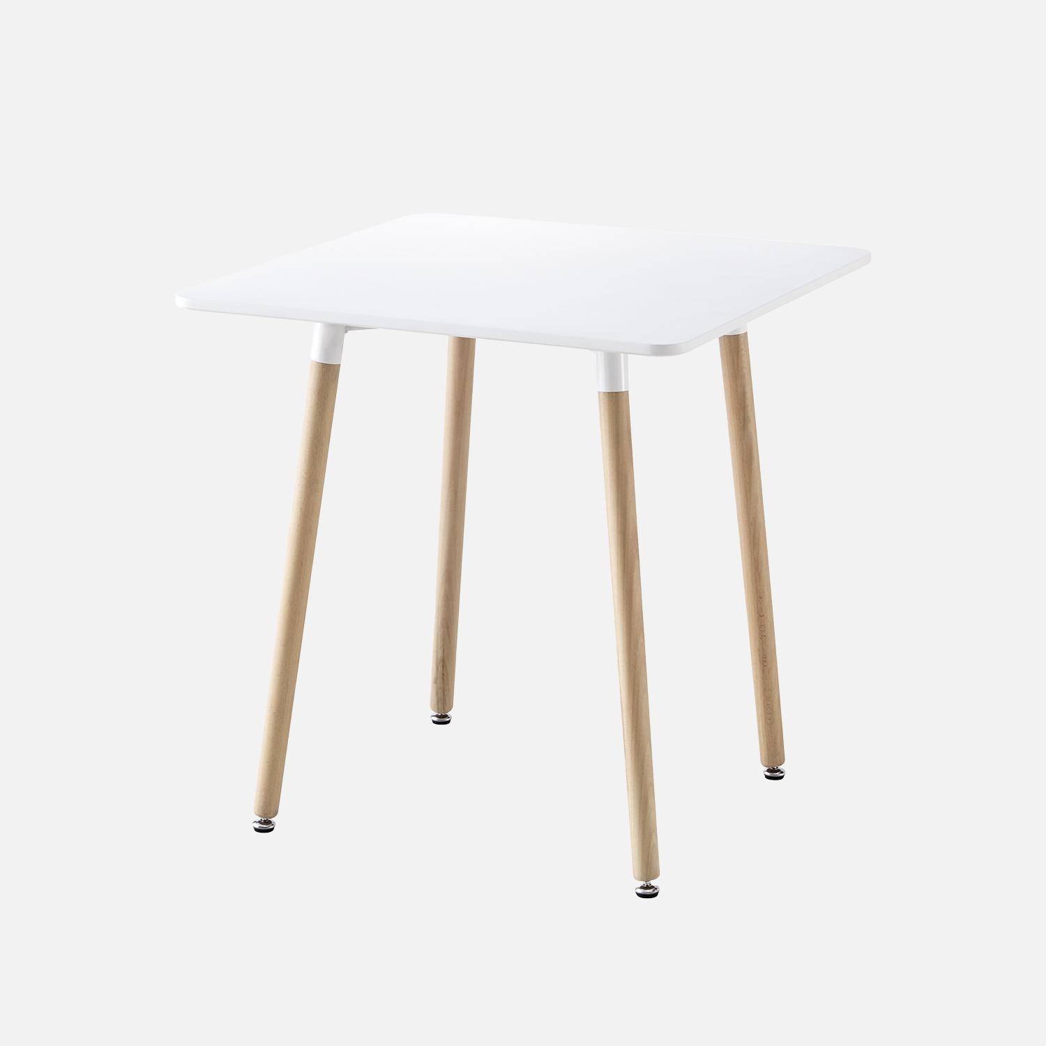 Conjunto de mesa de comedor cuadrada 70cm + 2 sillas escandinavas , Hedvig, Blanco, 70x70x73 cm Photo3