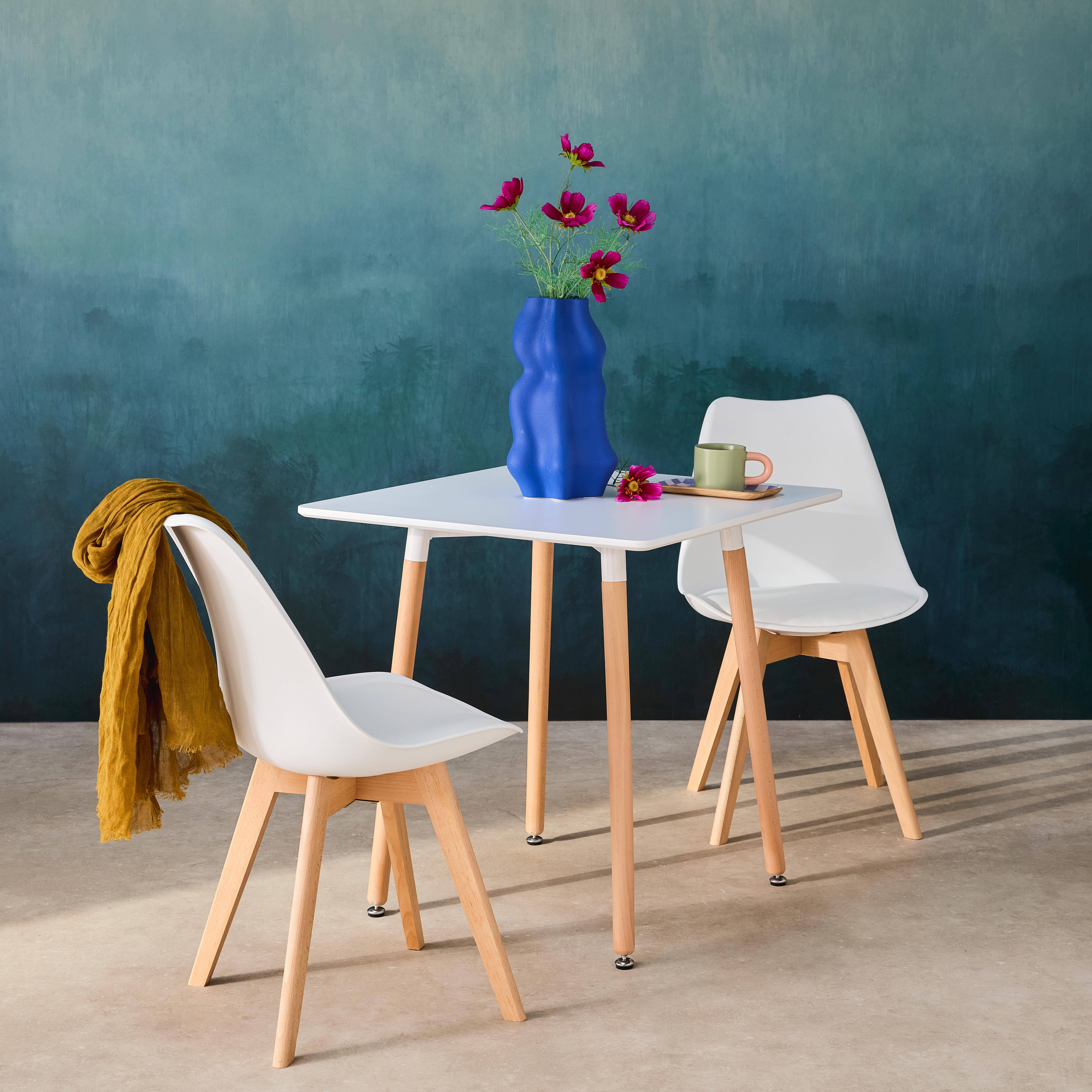 Quadratischer Esstisch und 2 Stühle weiß skandinavischer Stil - Hedvig Photo2