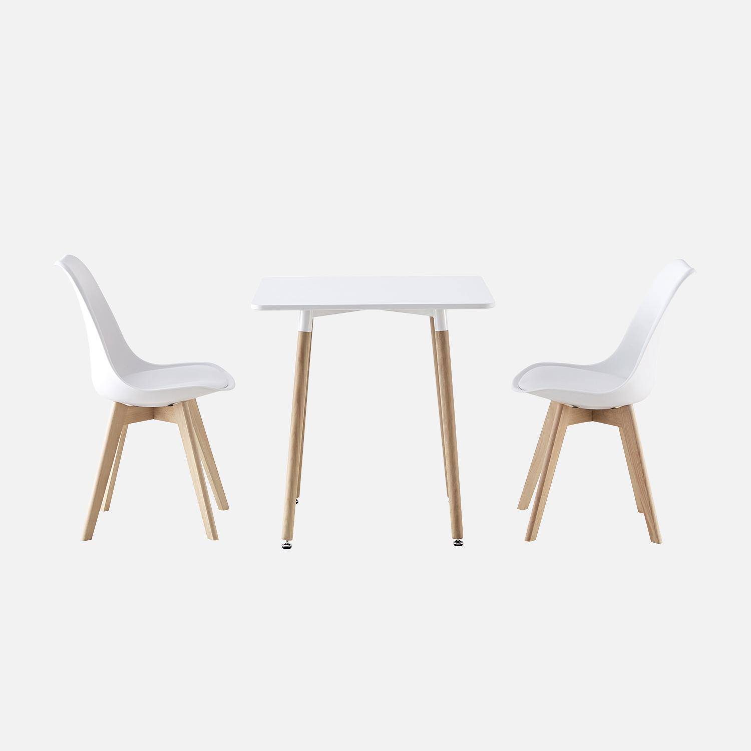 Conjunto de mesa de comedor cuadrada 70cm + 2 sillas escandinavas , Hedvig, Blanco, 70x70x73 cm Photo2