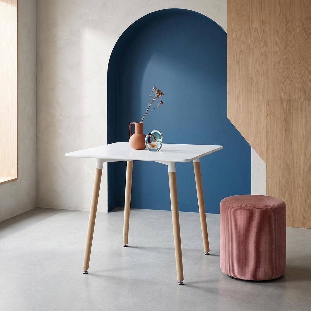 Quadratischer weißer Esstisch MDF und Buchenholz 70x70cm - Hedvig,sweeek,Photo1