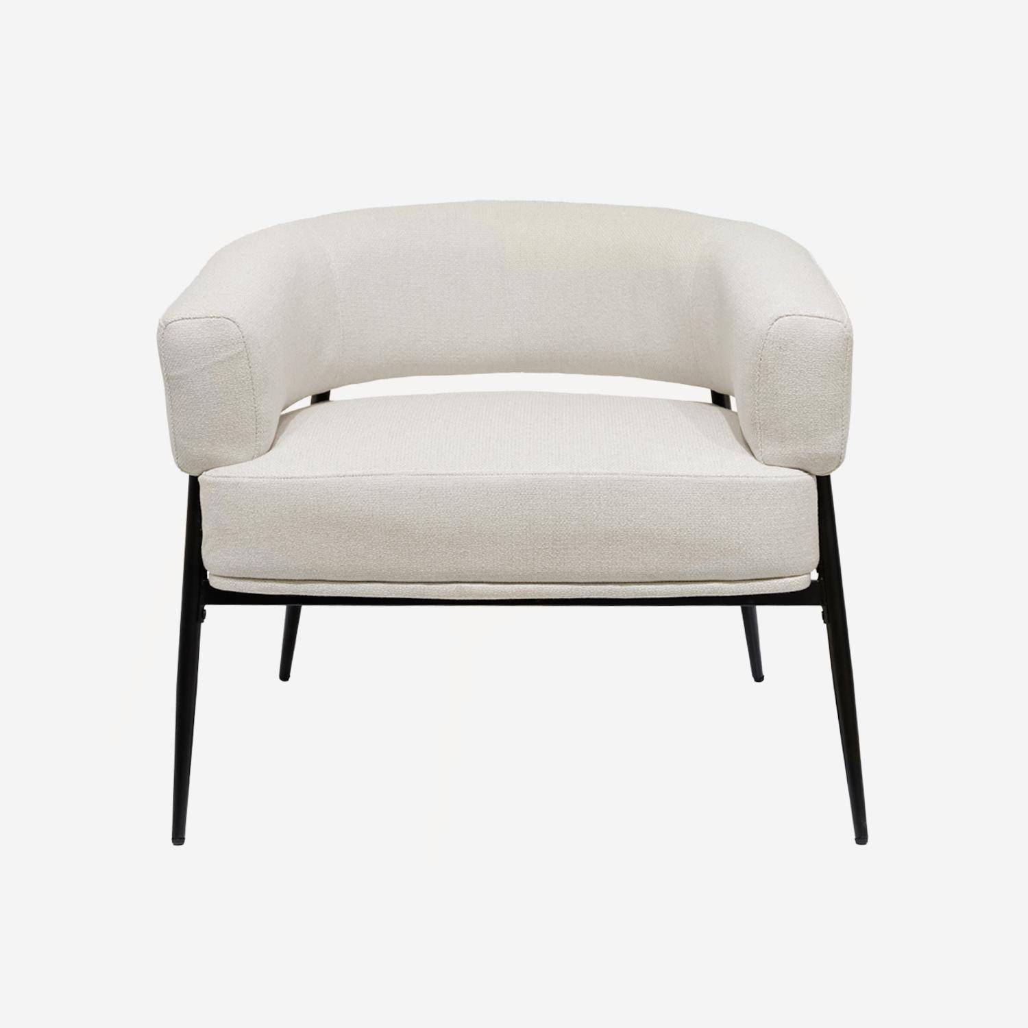 Fauteuil tissu blanc dossier incurvé piétement métal L 81,5 x P 72,5 x H 69 cm - Cristo Photo2