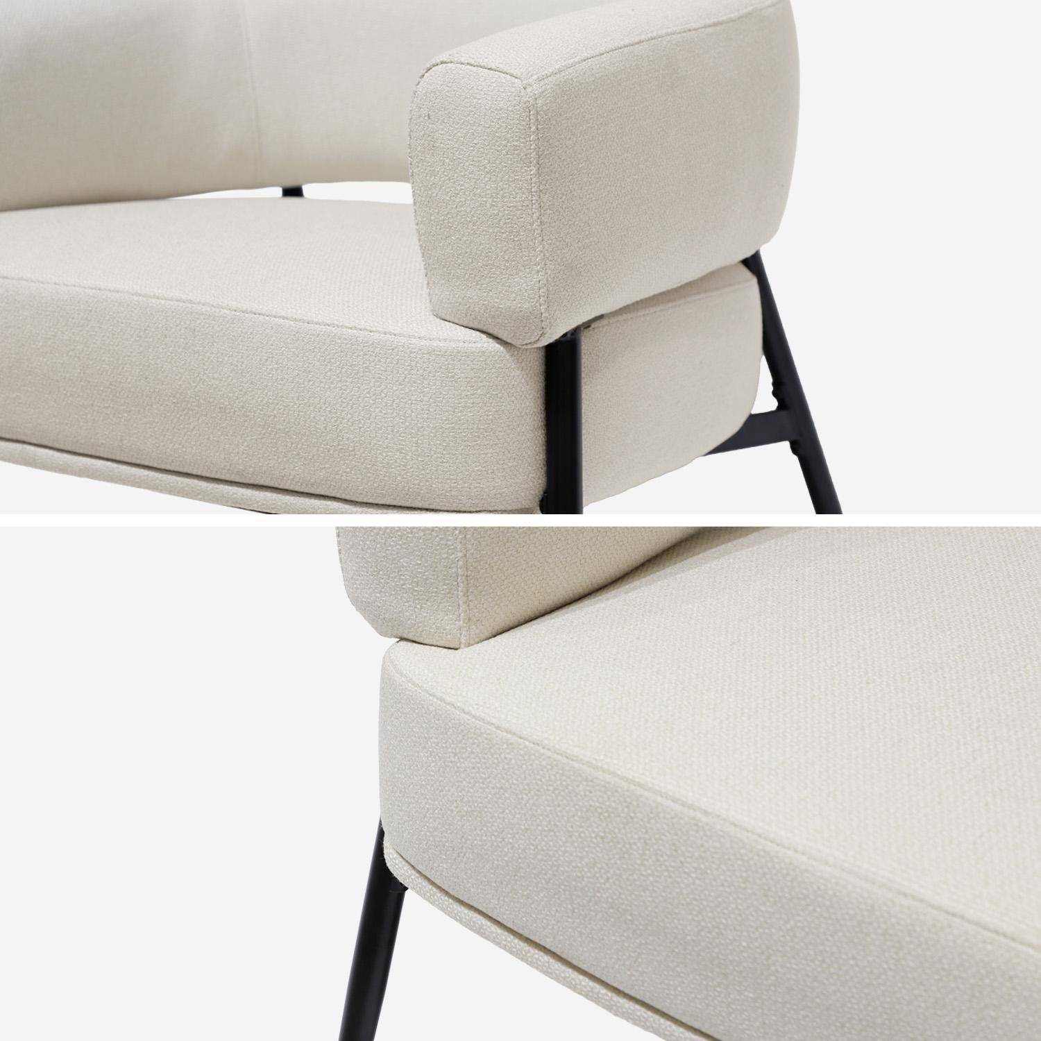 Fauteuil tissu blanc dossier incurvé piétement métal L 81,5 x P 72,5 x H 69 cm - Cristo,sweeek,Photo4